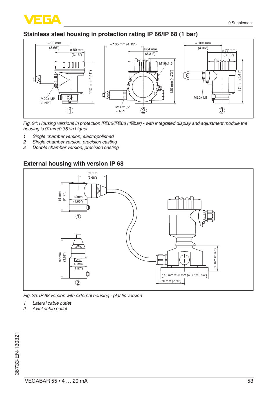 External housing with version ip 68 | VEGA VEGABAR 55 4 … 20 mA User Manual | Page 53 / 64