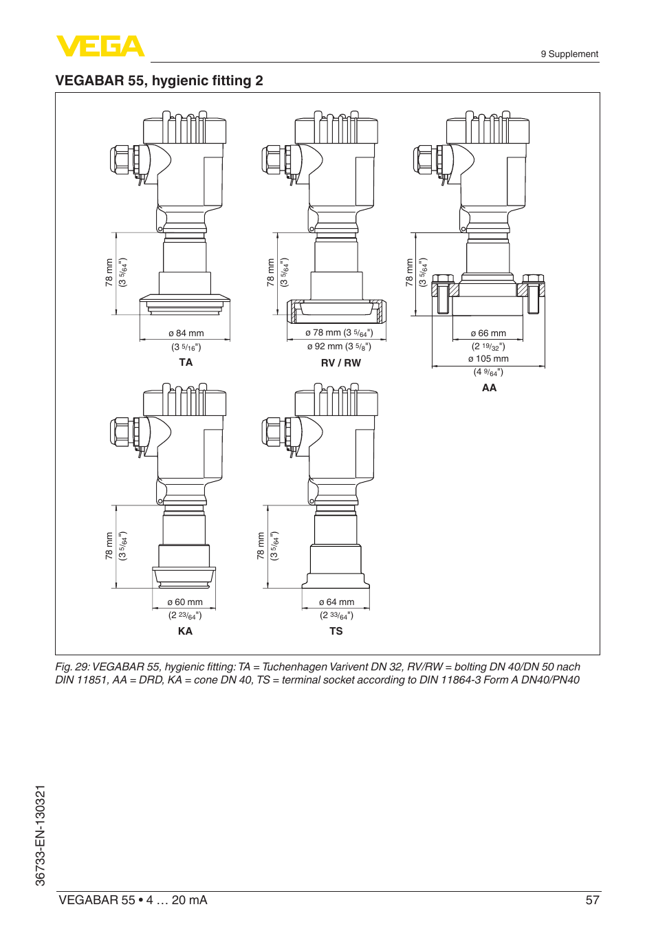 Vegabar 55, hygienic fitting 2 | VEGA VEGABAR 55 4 … 20 mA User Manual | Page 57 / 64