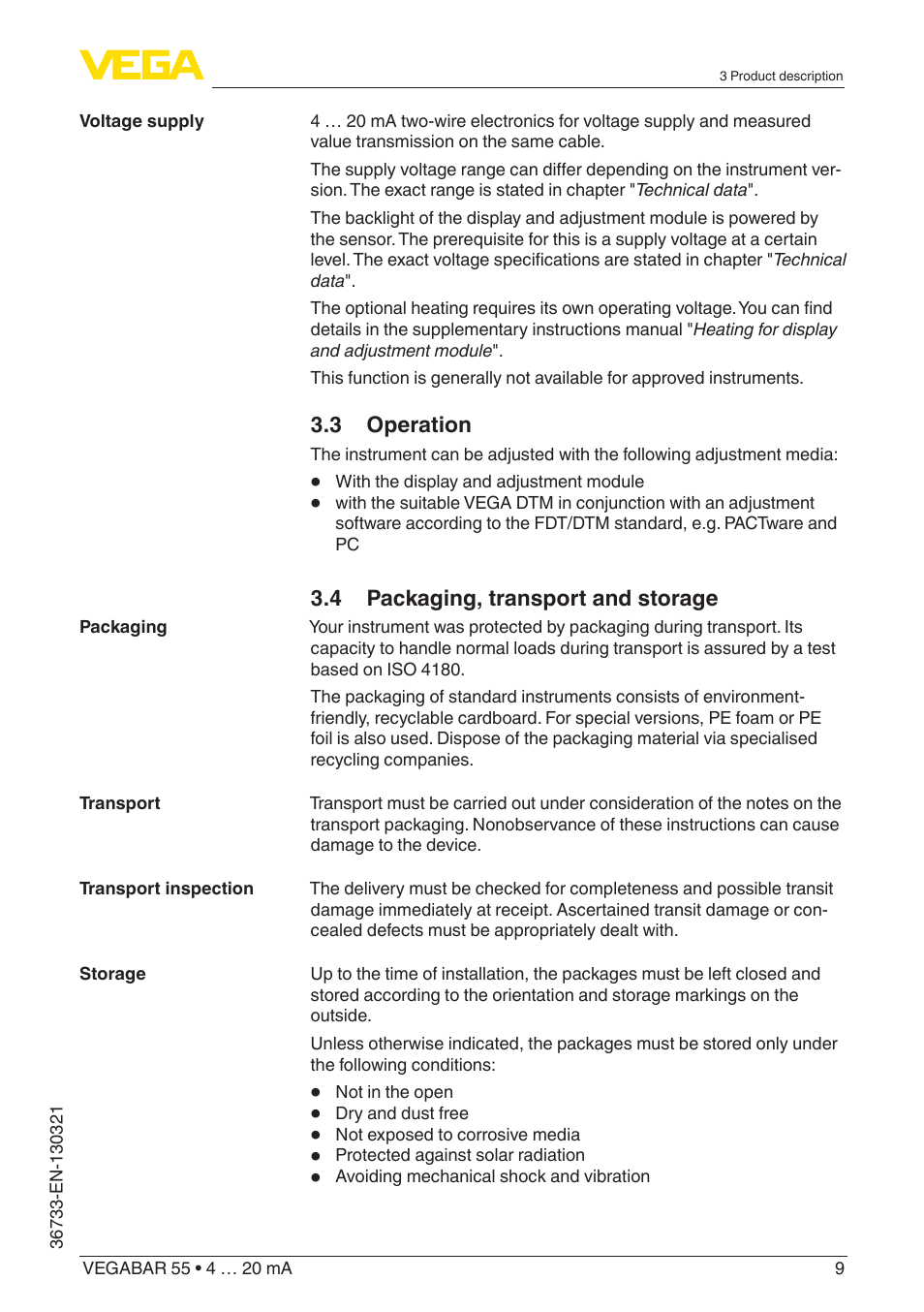 VEGA VEGABAR 55 4 … 20 mA User Manual | Page 9 / 64