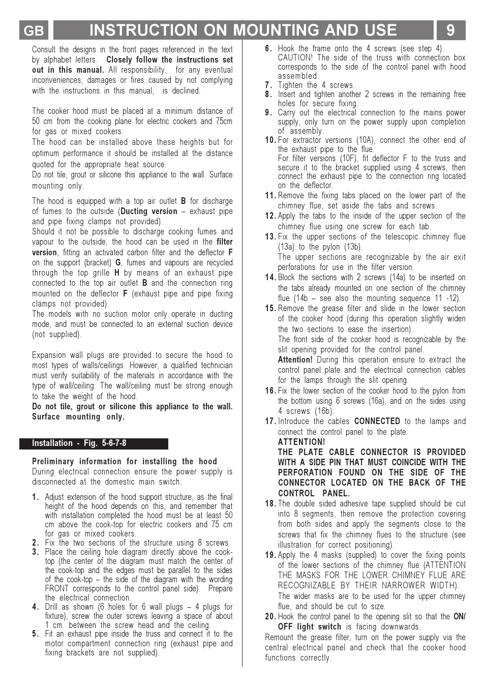 Instruction on mounting and use | ELICA MENHIR User Manual | Page 10 / 36