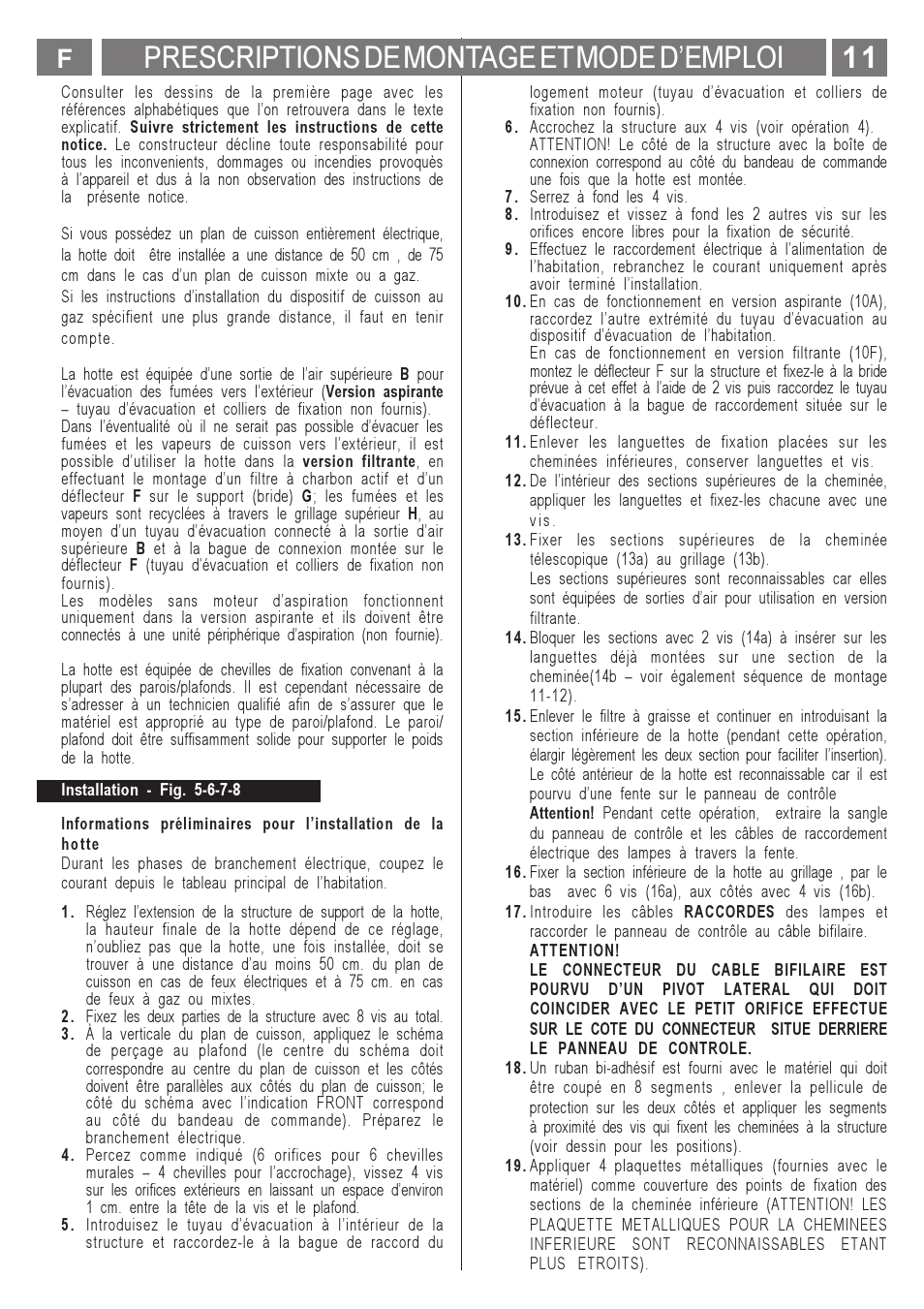 Prescriptions de montage et mode demploi | ELICA MENHIR User Manual | Page 12 / 36