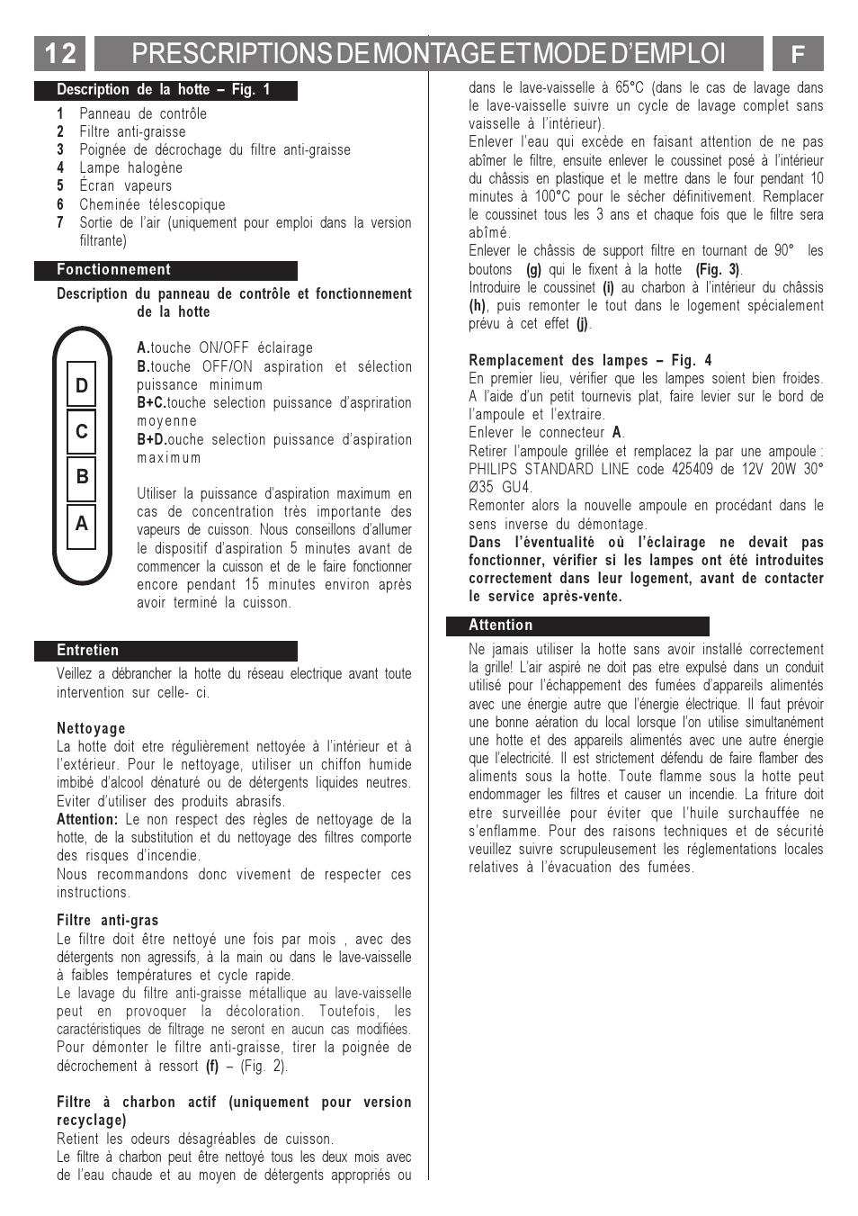 Prescriptions de montage et mode demploi, Ab c d | ELICA MENHIR User Manual | Page 13 / 36