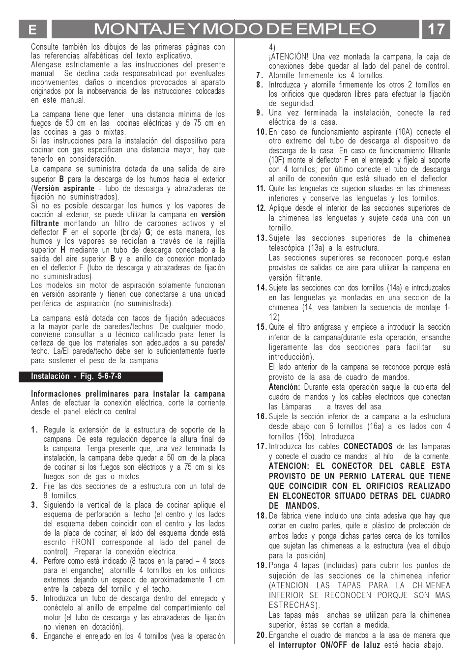 Montaje y modo de empleo | ELICA MENHIR User Manual | Page 18 / 36