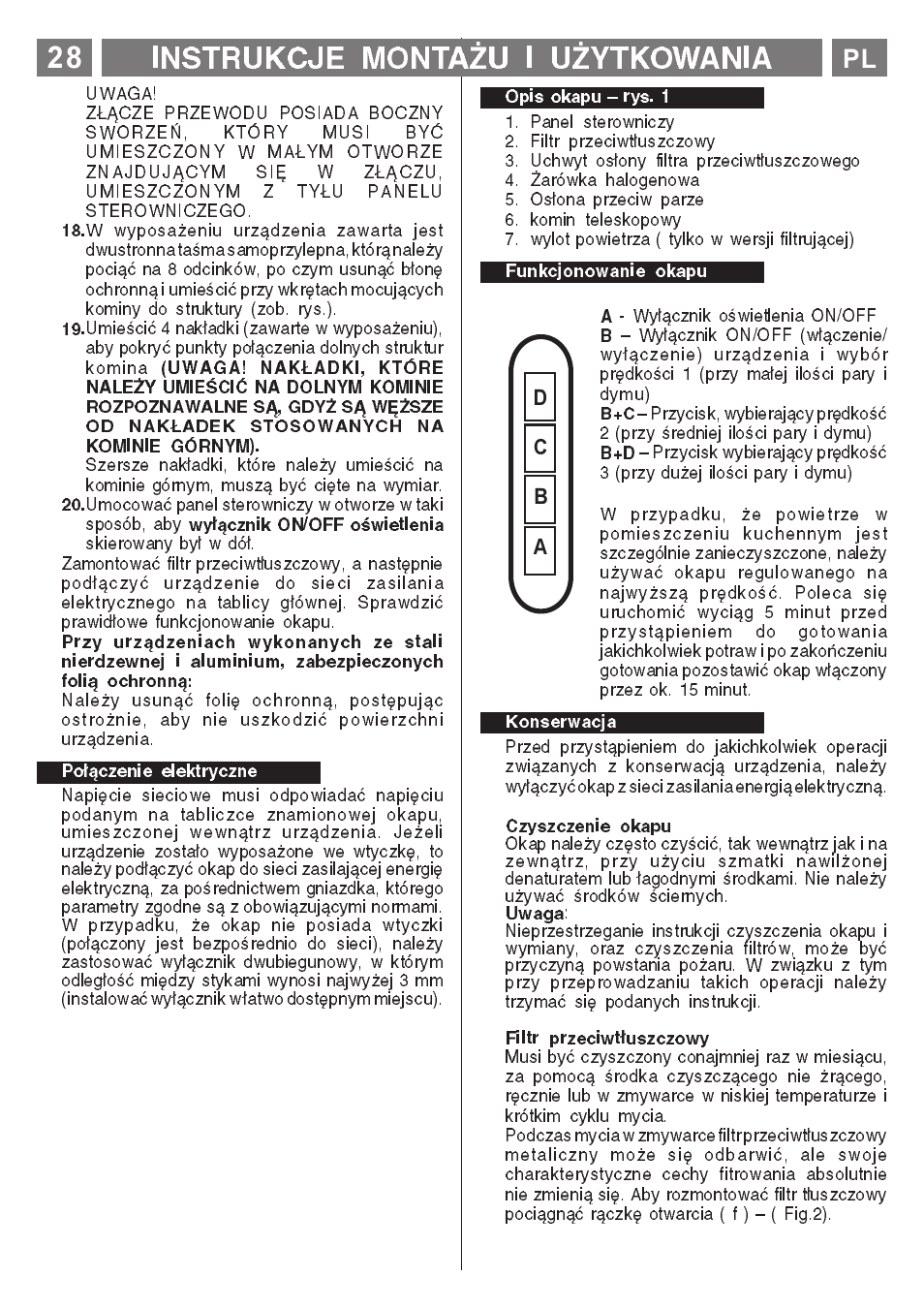 Instrukcje monta¯u i u¯ytkowania, Ab c d | ELICA MENHIR User Manual | Page 29 / 36