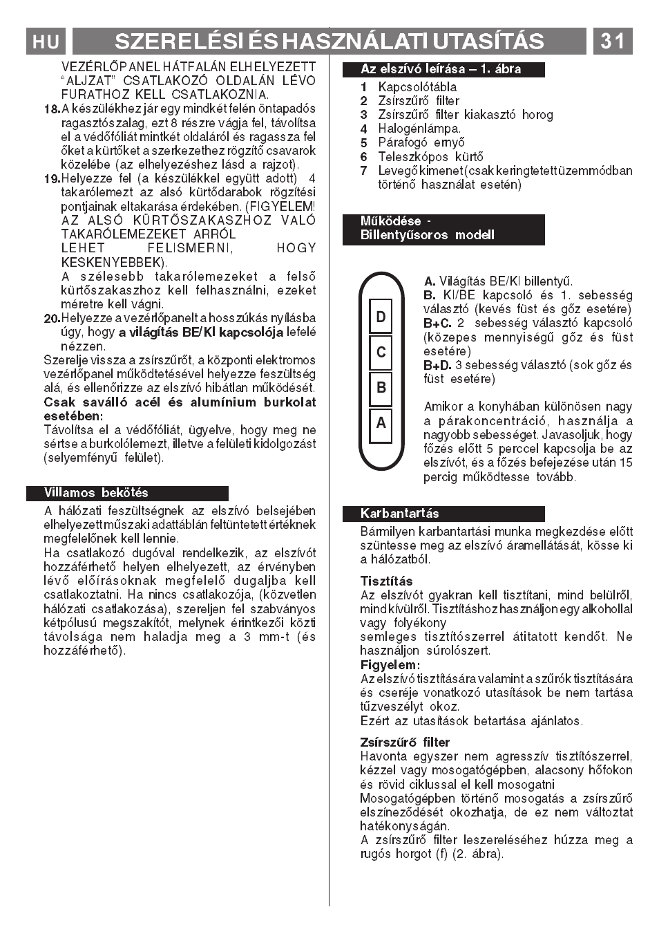 Szerelési és használati utasítás, Ab c d | ELICA MENHIR User Manual | Page 32 / 36