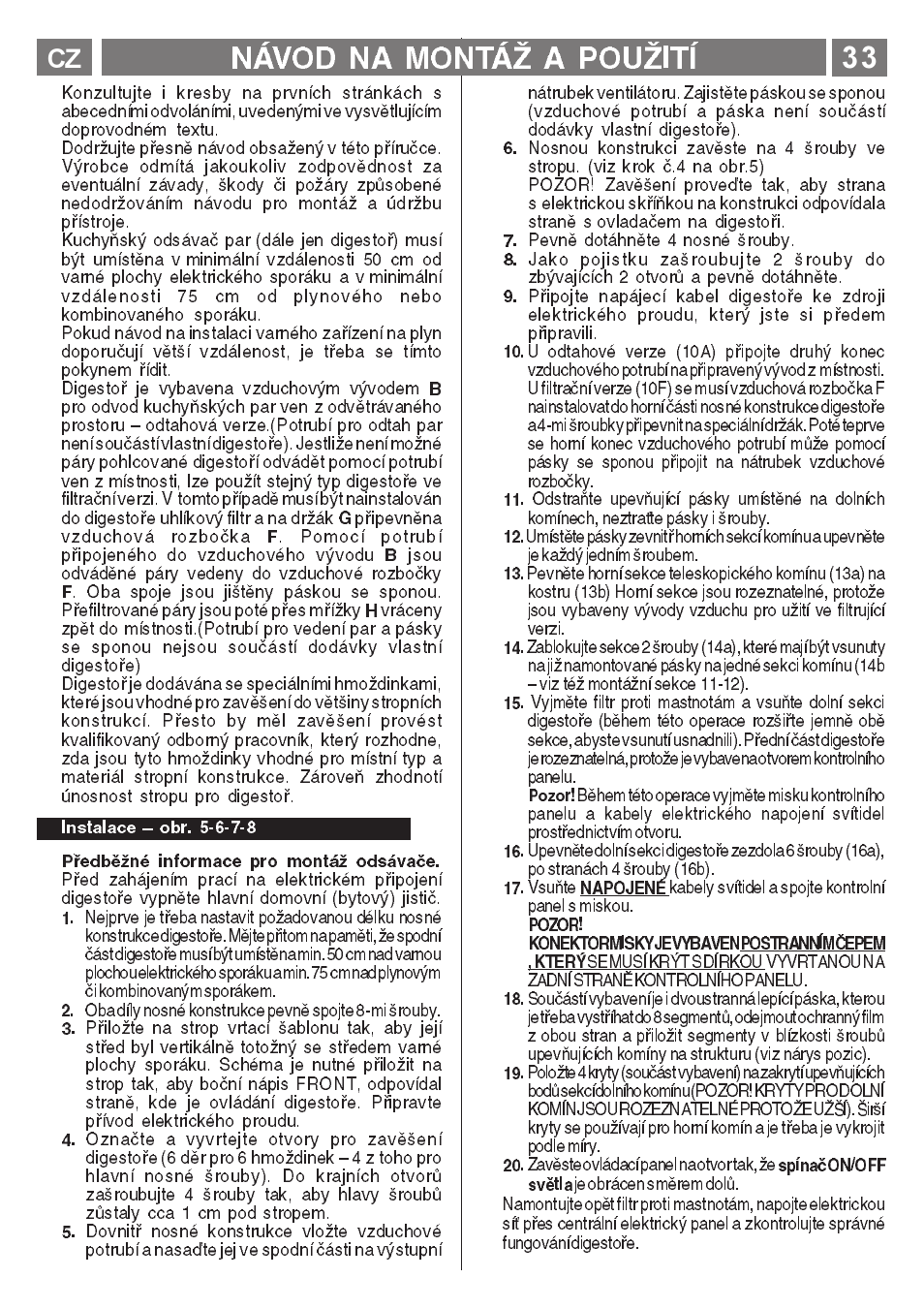 Návod na montá a pouití | ELICA MENHIR User Manual | Page 34 / 36
