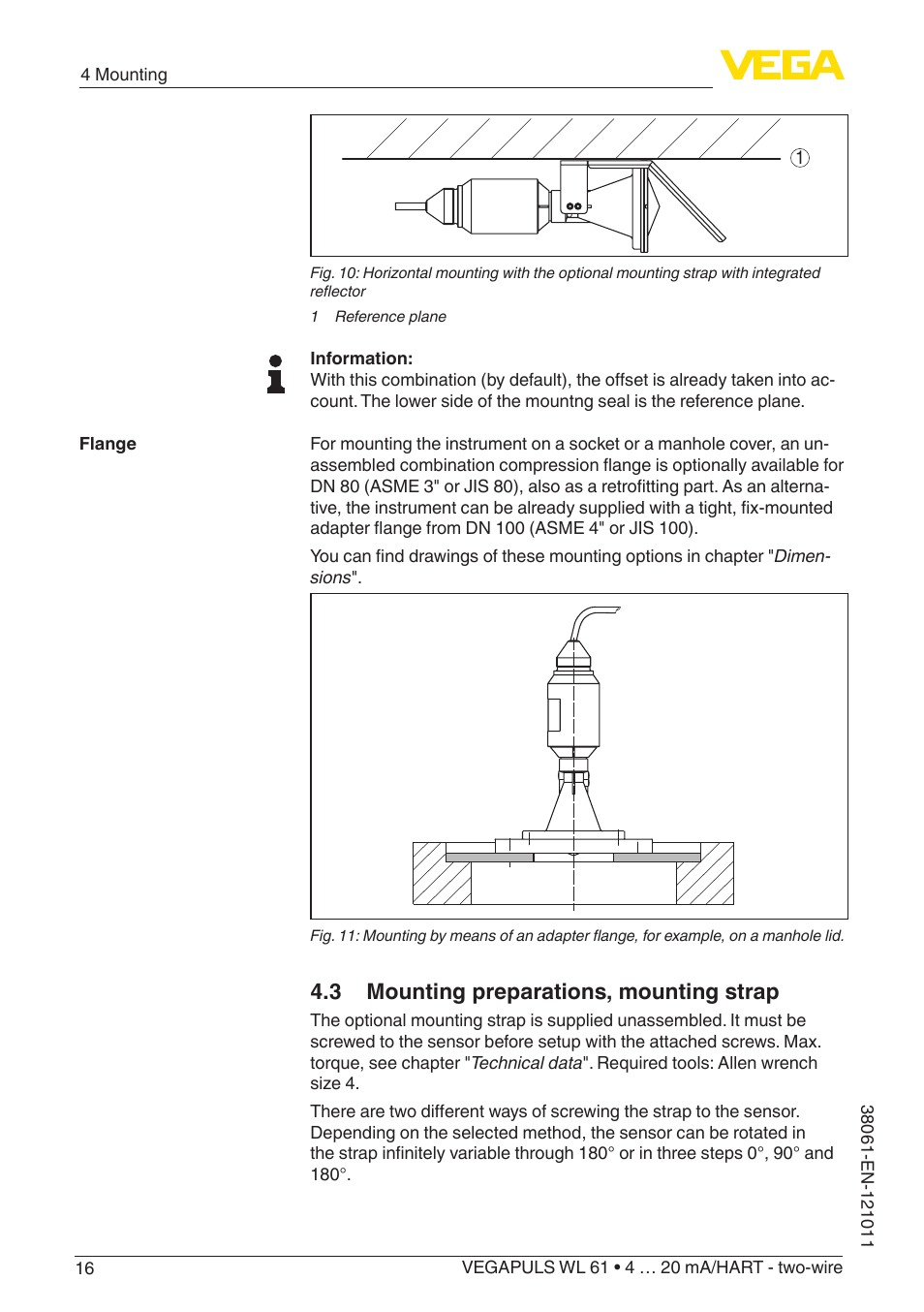 3 mounting preparations, mounting strap | VEGA VEGAPULS WL 61 4 … 20 mA_HART - two-wire User Manual | Page 16 / 60