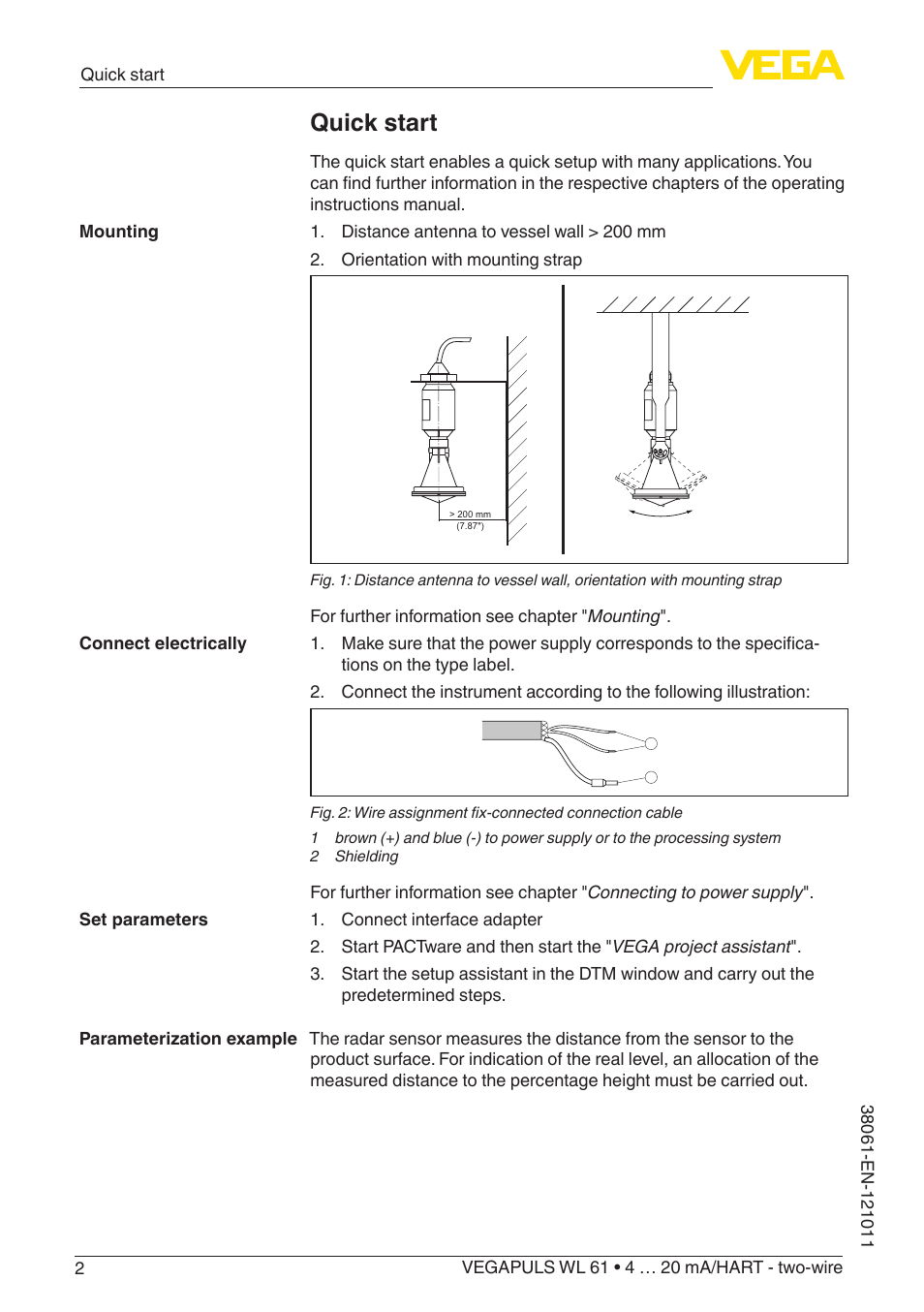 Quick start | VEGA VEGAPULS WL 61 4 … 20 mA_HART - two-wire User Manual | Page 2 / 60