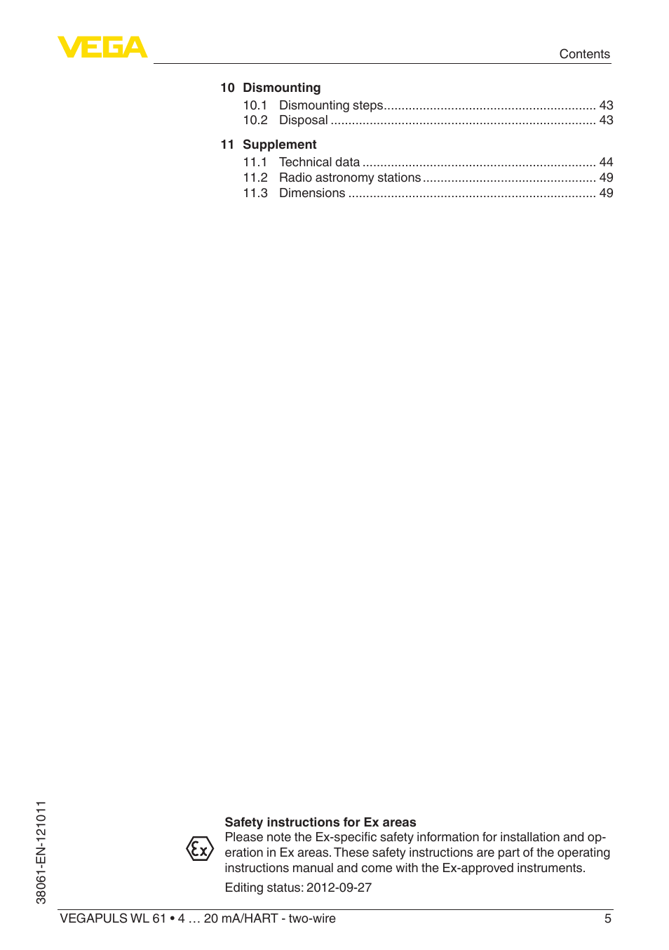 VEGA VEGAPULS WL 61 4 … 20 mA_HART - two-wire User Manual | Page 5 / 60