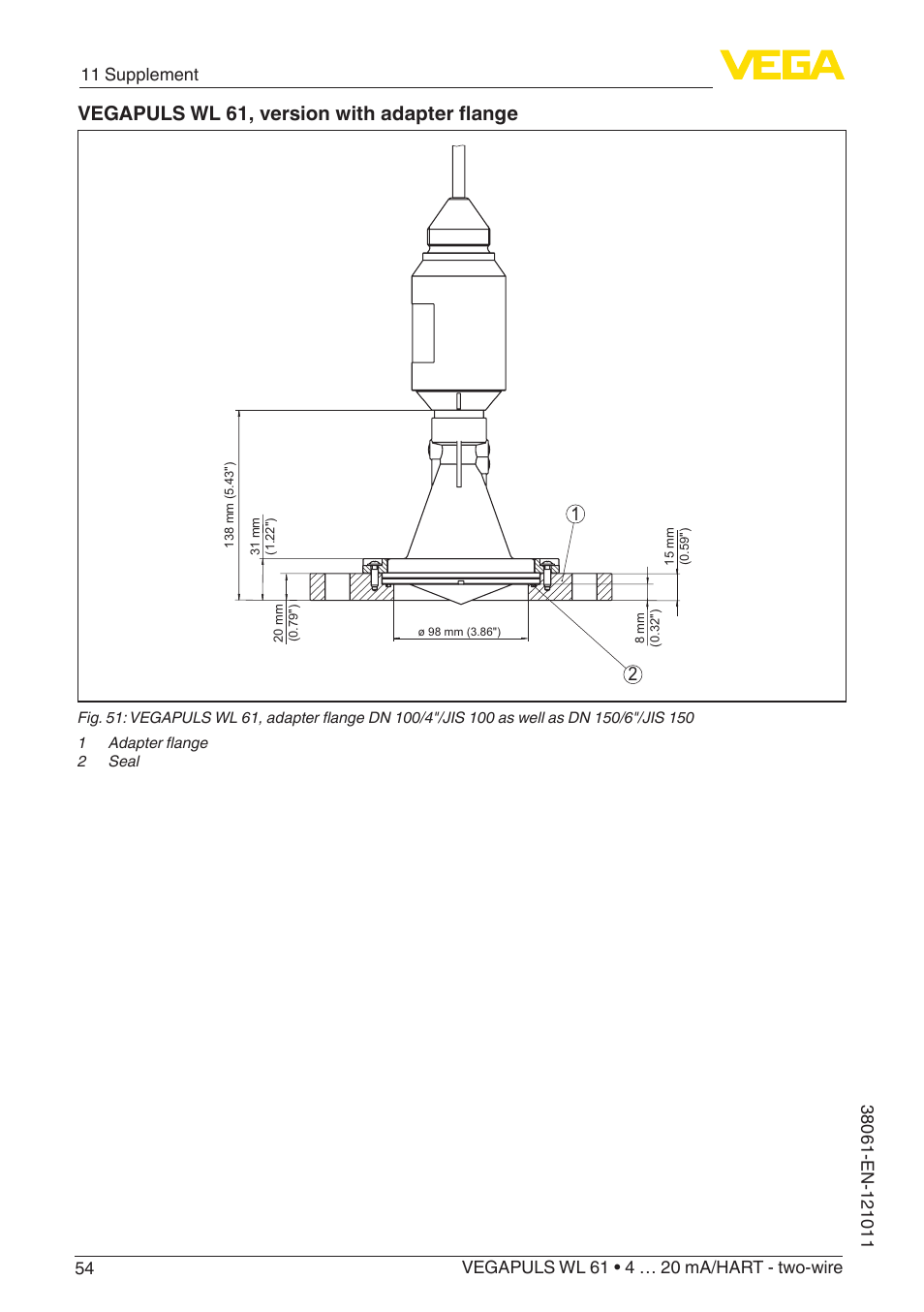 Vegapuls wl 61, version with adapter flange | VEGA VEGAPULS WL 61 4 … 20 mA_HART - two-wire User Manual | Page 54 / 60