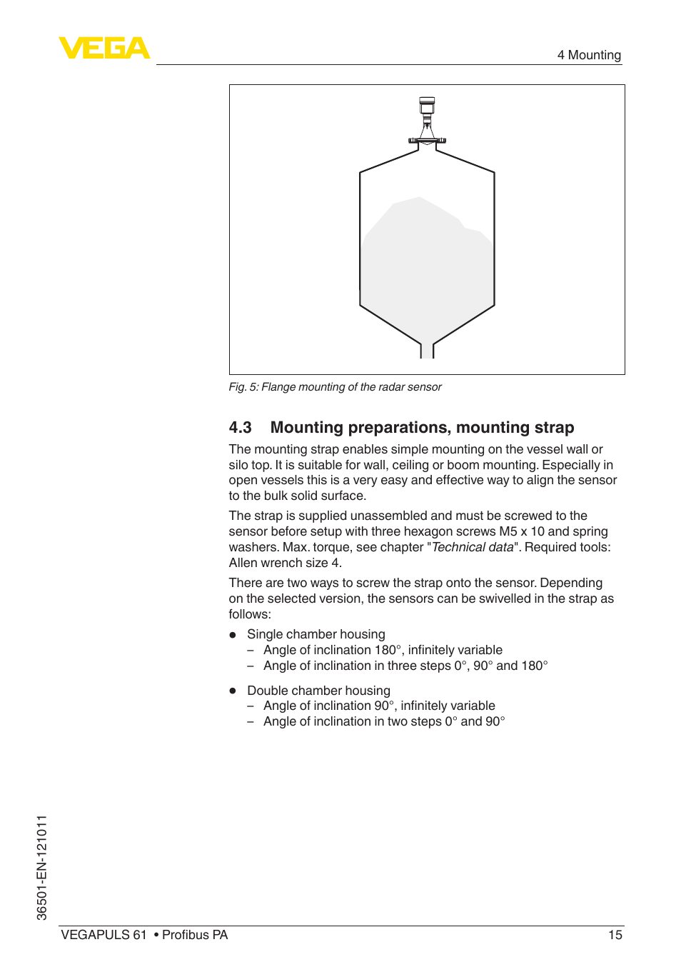 3 mounting preparations, mounting strap | VEGA VEGAPULS 61 (≥ 2.0.0 - ≥ 4.0.0) Profibus PA User Manual | Page 15 / 88