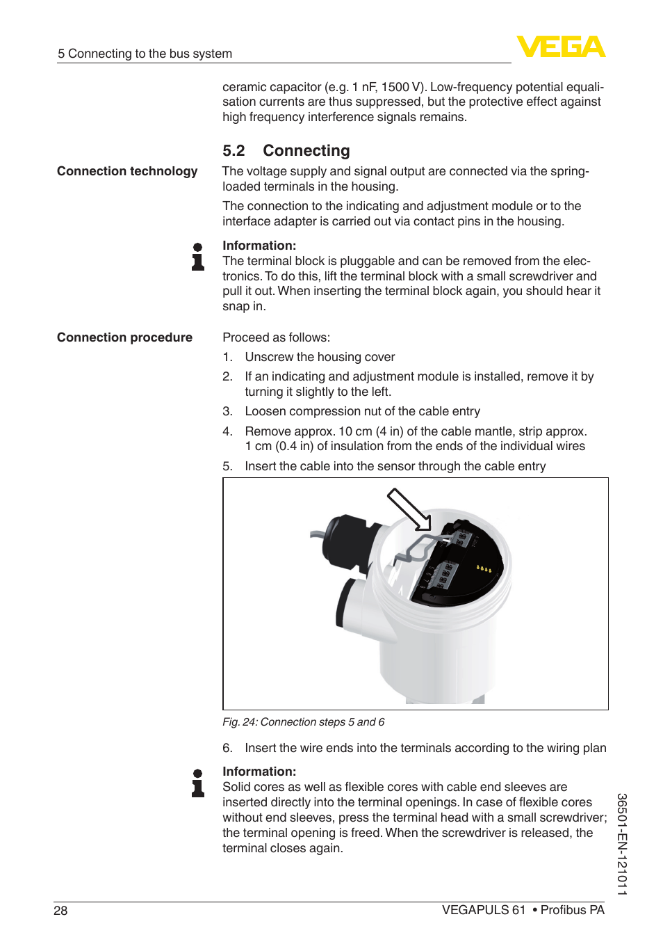 2 connecting | VEGA VEGAPULS 61 (≥ 2.0.0 - ≥ 4.0.0) Profibus PA User Manual | Page 28 / 88