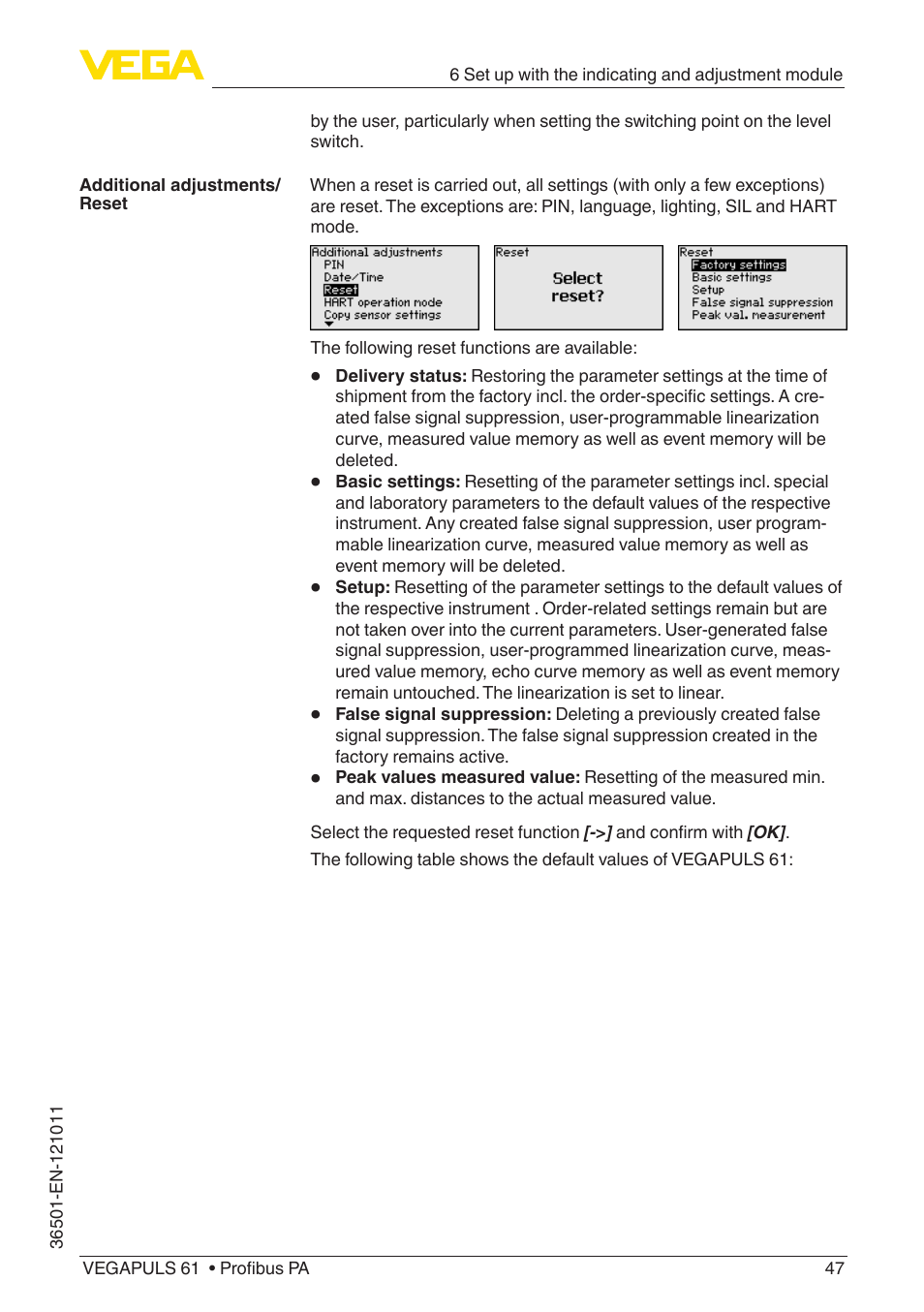 VEGA VEGAPULS 61 (≥ 2.0.0 - ≥ 4.0.0) Profibus PA User Manual | Page 47 / 88