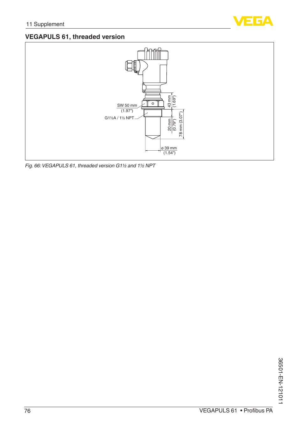 Vegapuls 61, threaded version | VEGA VEGAPULS 61 (≥ 2.0.0 - ≥ 4.0.0) Profibus PA User Manual | Page 76 / 88