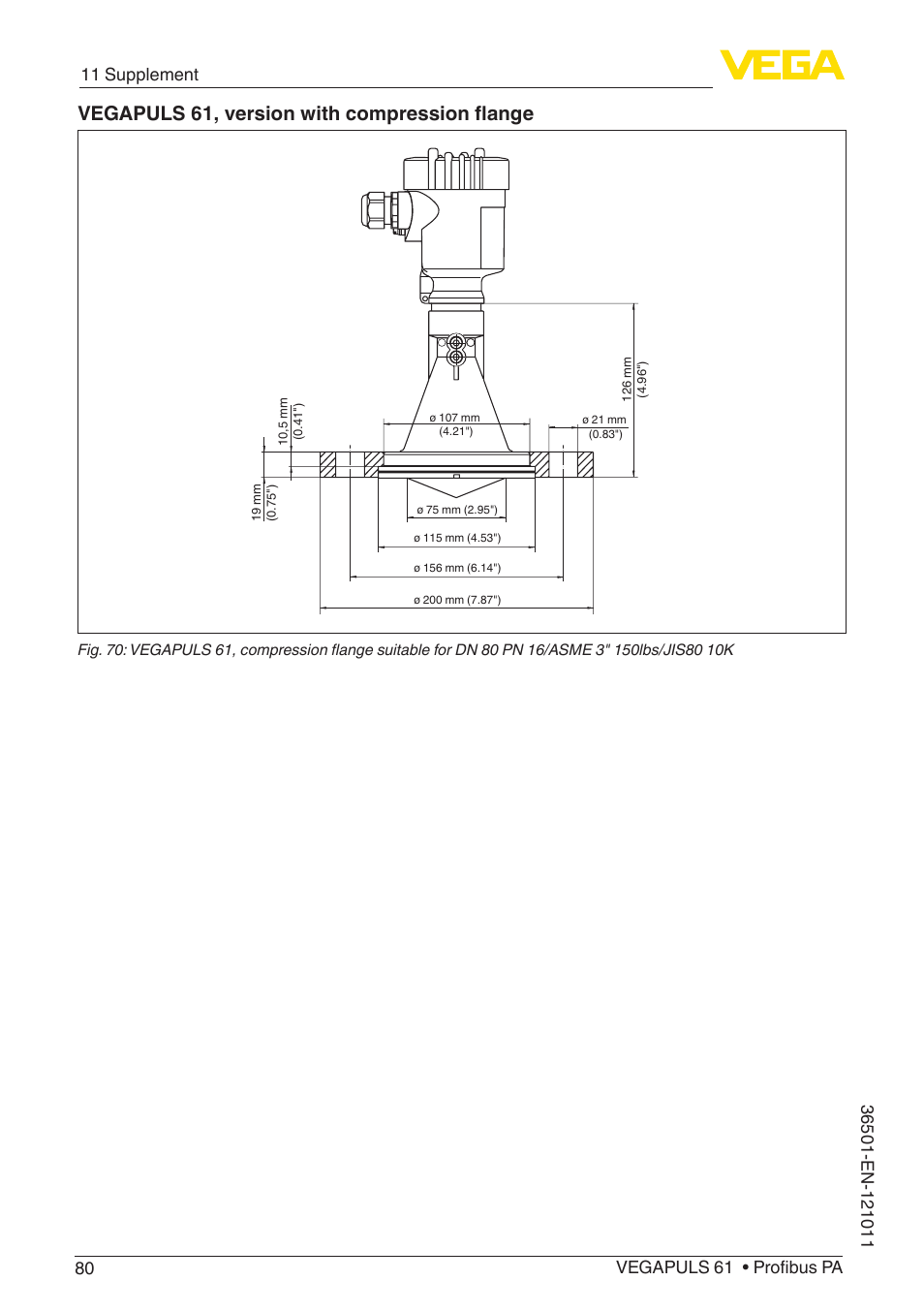 Vegapuls 61, version with compression flange | VEGA VEGAPULS 61 (≥ 2.0.0 - ≥ 4.0.0) Profibus PA User Manual | Page 80 / 88