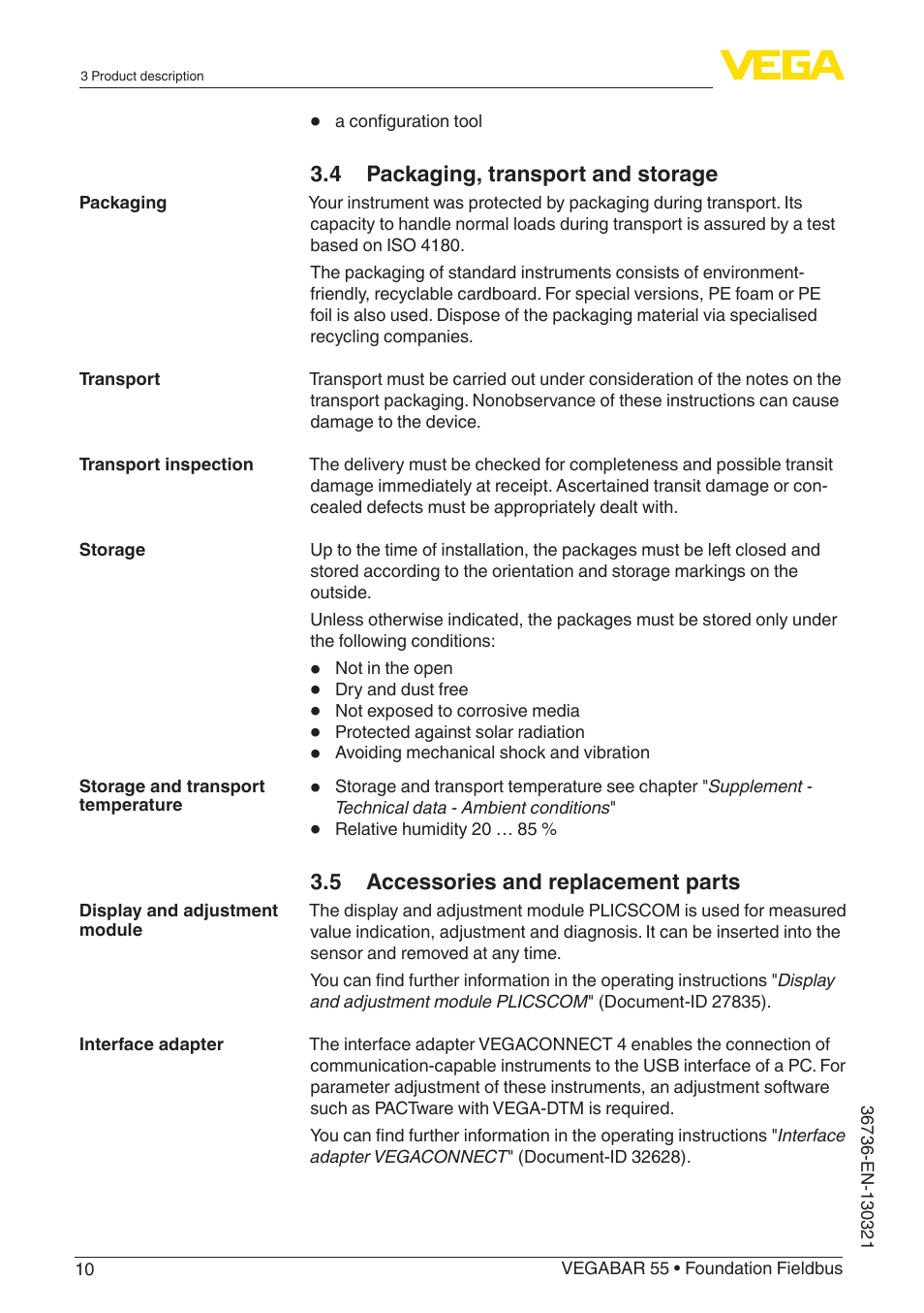 VEGA VEGABAR 55 Foundation Fieldbus User Manual | Page 10 / 68
