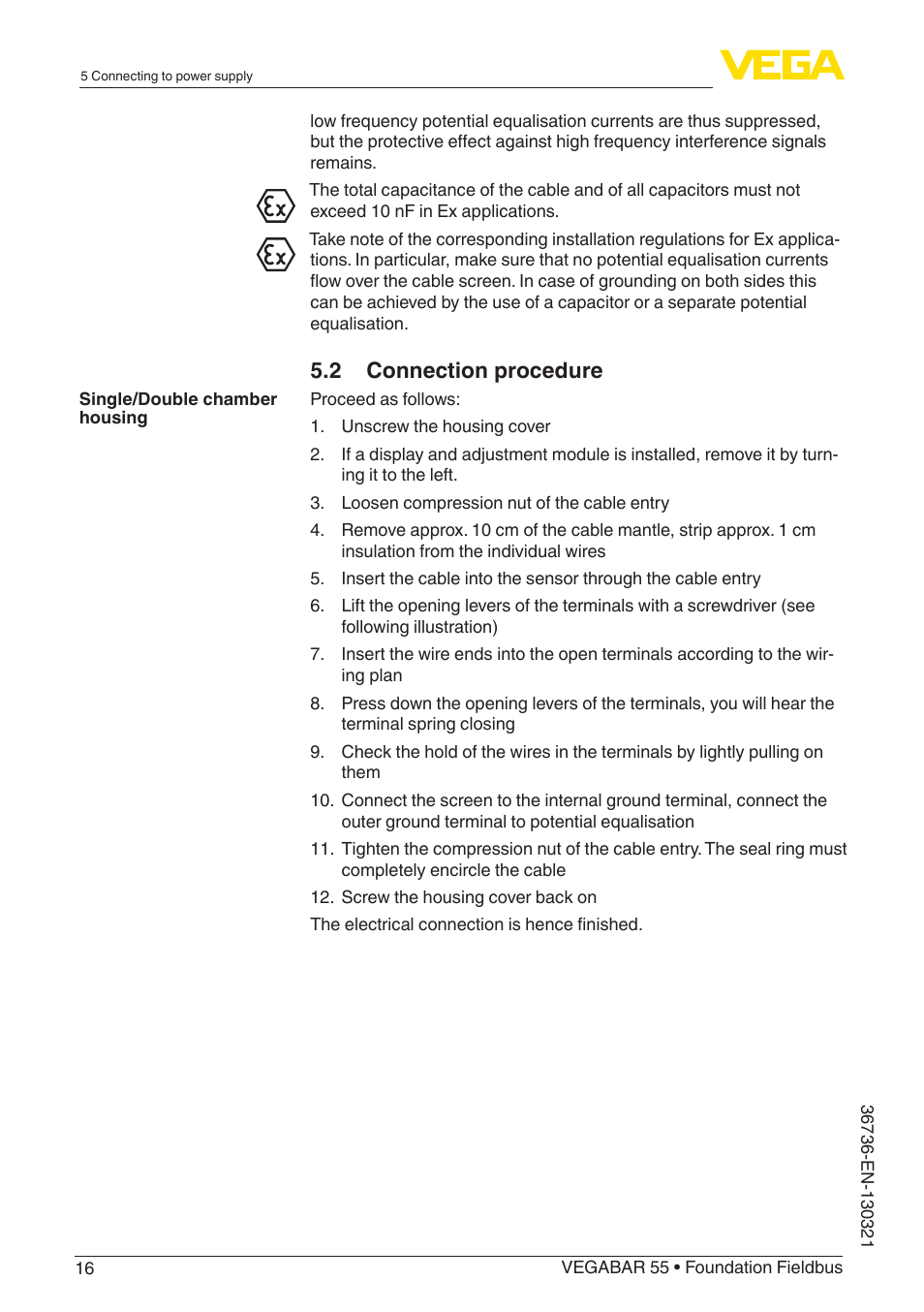 2 connection procedure | VEGA VEGABAR 55 Foundation Fieldbus User Manual | Page 16 / 68
