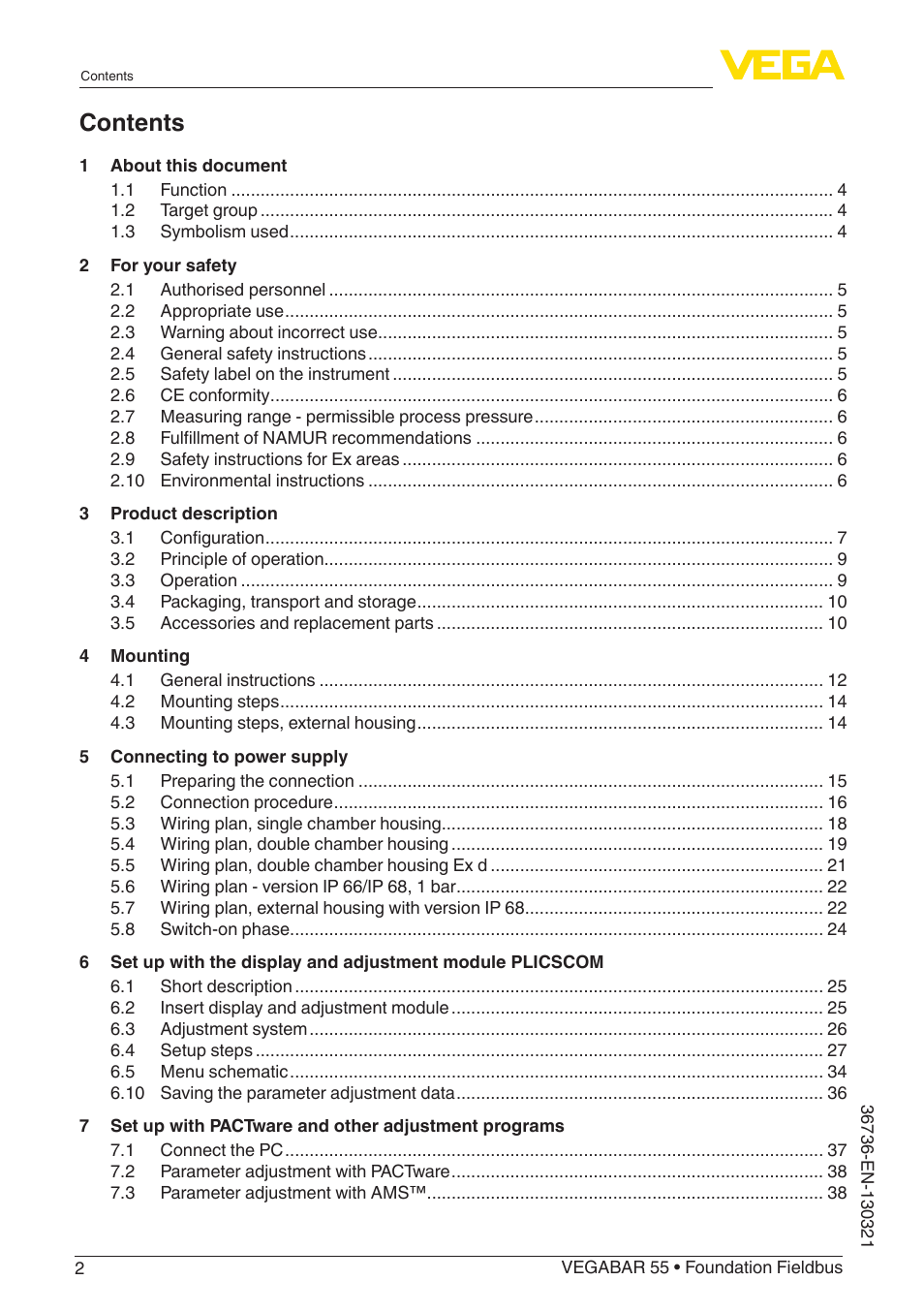 VEGA VEGABAR 55 Foundation Fieldbus User Manual | Page 2 / 68