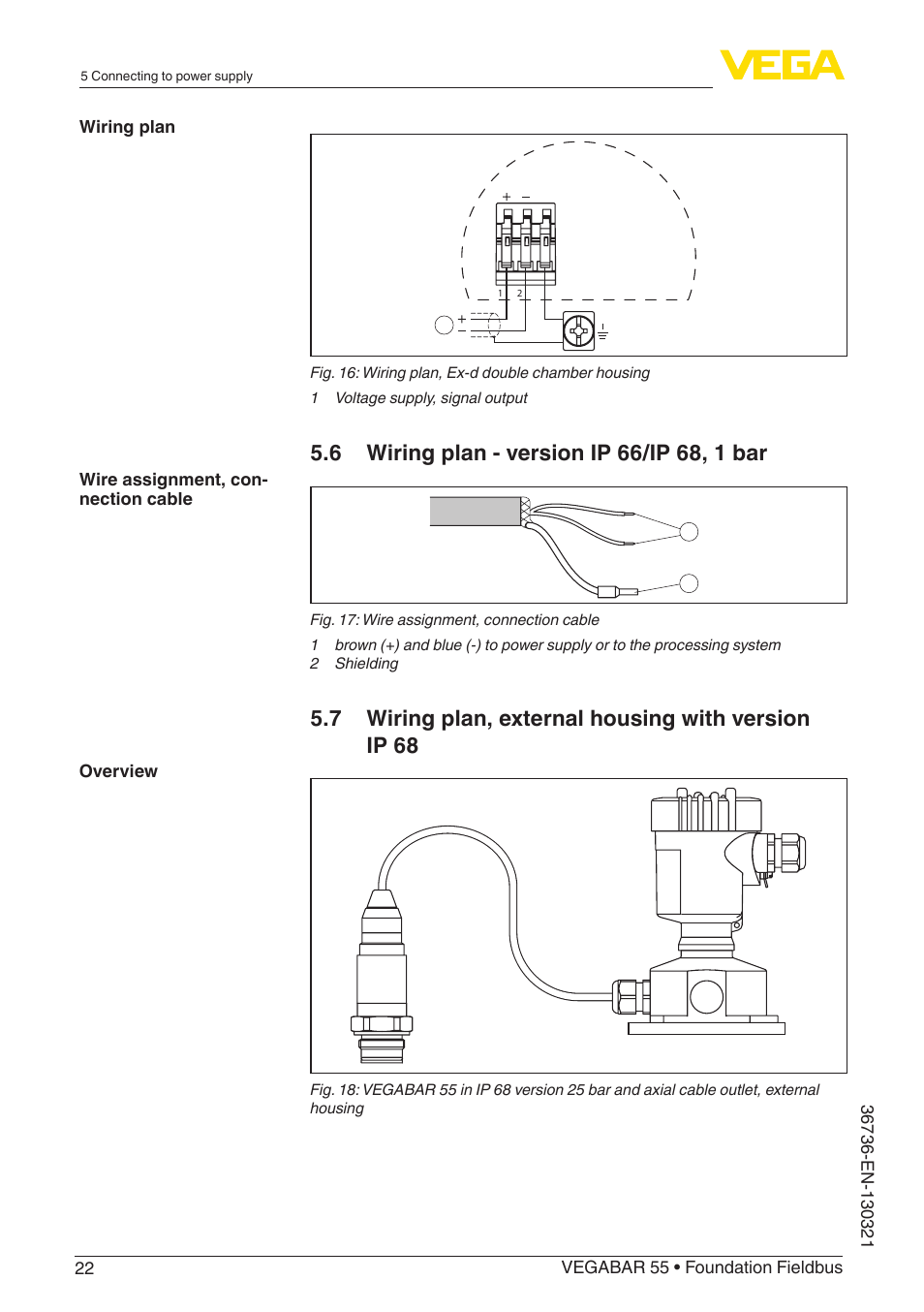 7 wiring plan, external housing with version ip 68 | VEGA VEGABAR 55 Foundation Fieldbus User Manual | Page 22 / 68