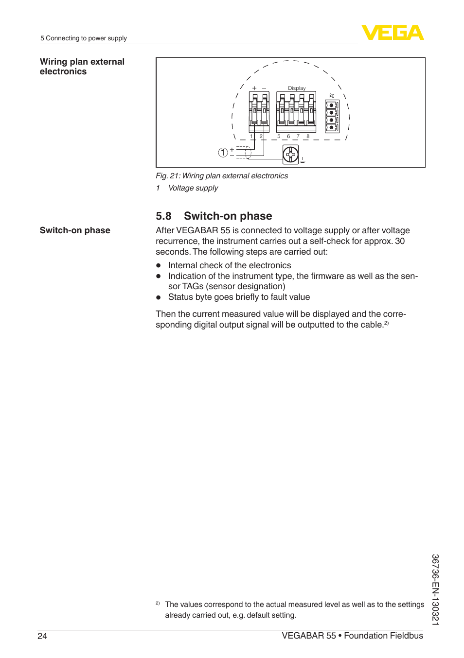 8 switch-on phase | VEGA VEGABAR 55 Foundation Fieldbus User Manual | Page 24 / 68