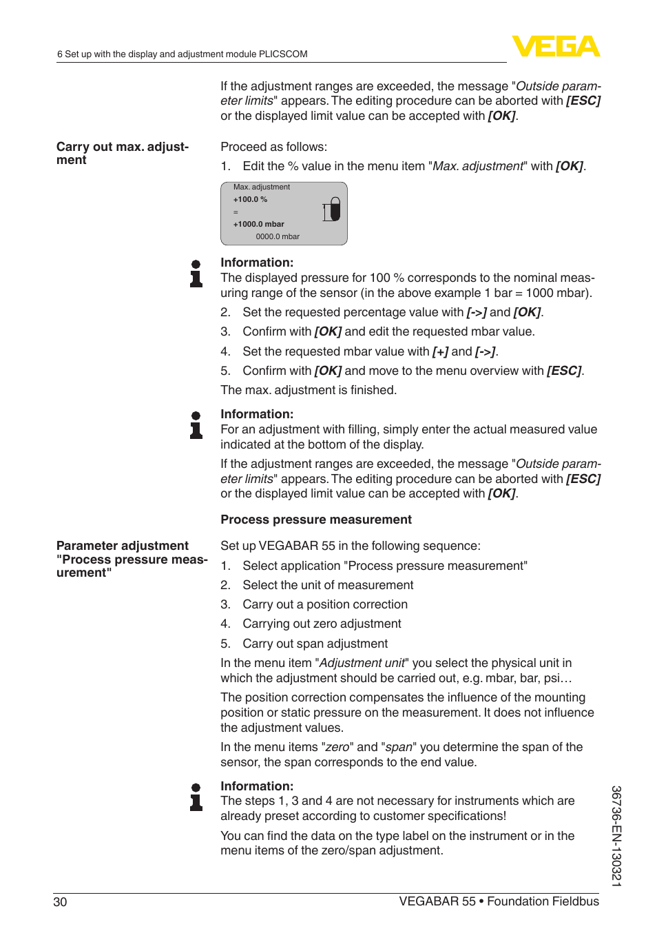 VEGA VEGABAR 55 Foundation Fieldbus User Manual | Page 30 / 68