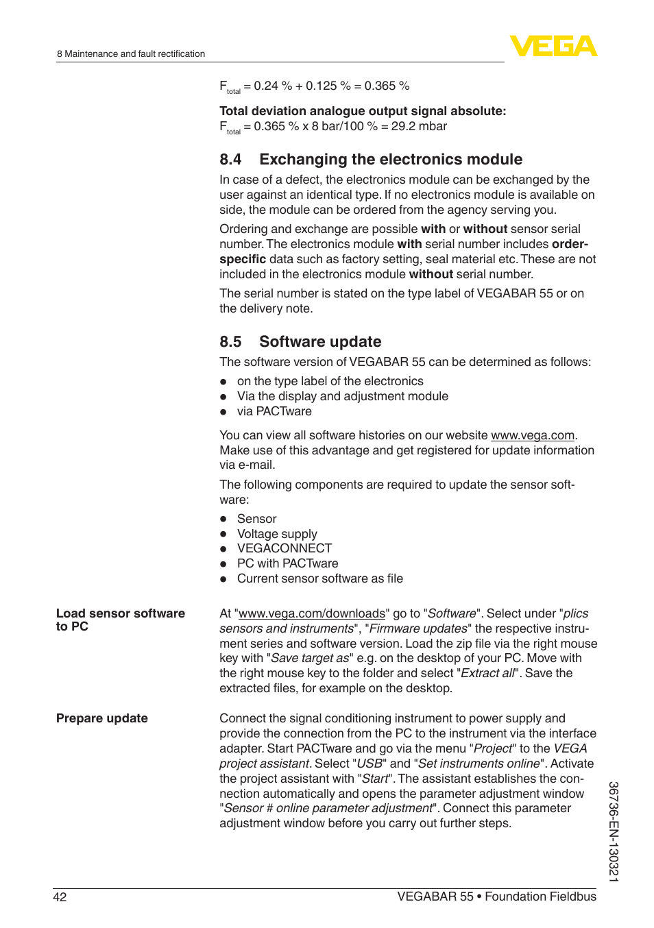 VEGA VEGABAR 55 Foundation Fieldbus User Manual | Page 42 / 68