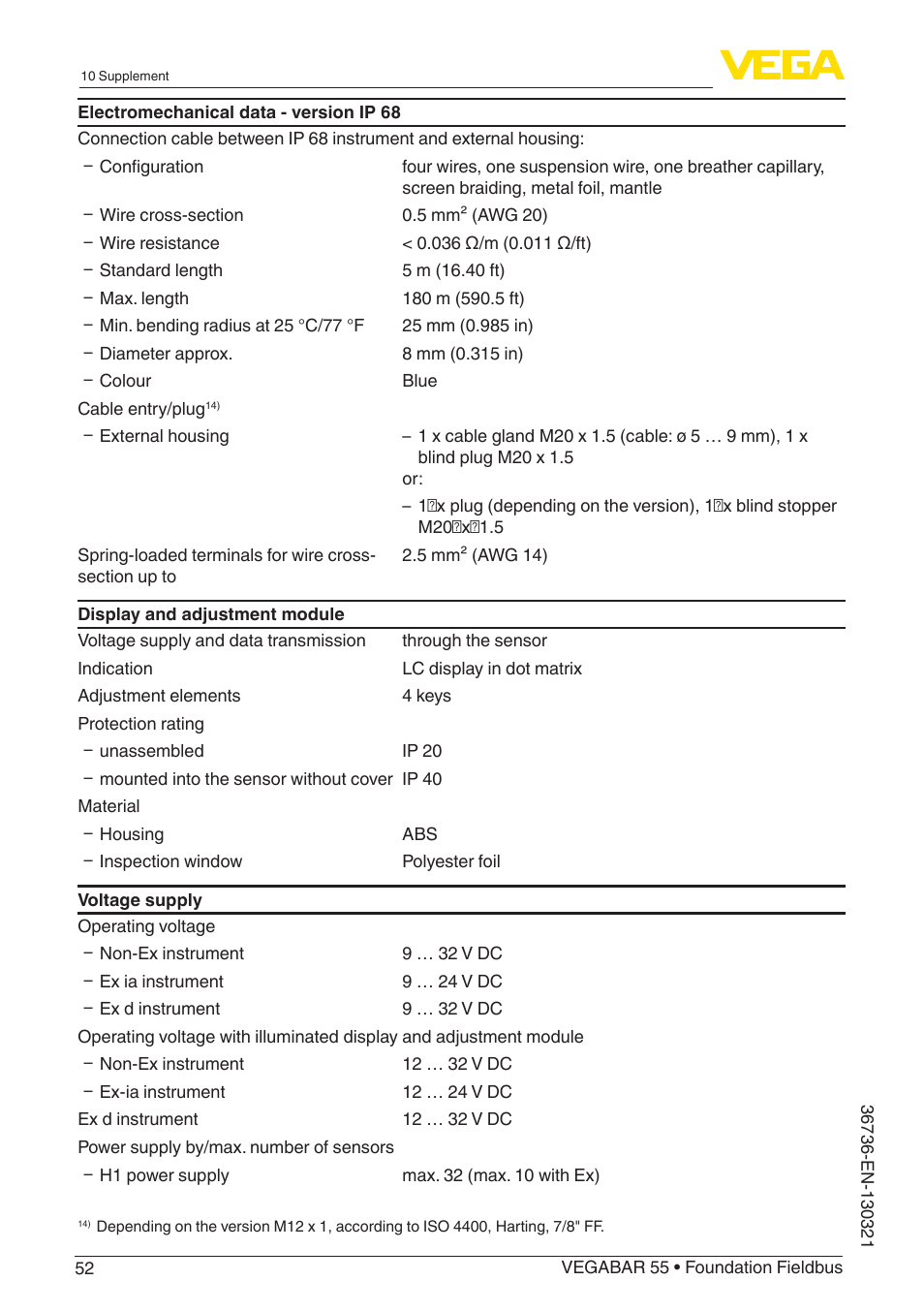 VEGA VEGABAR 55 Foundation Fieldbus User Manual | Page 52 / 68