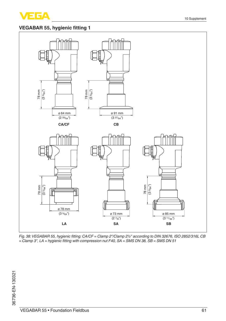 Vegabar 55, hygienic fitting 1 | VEGA VEGABAR 55 Foundation Fieldbus User Manual | Page 61 / 68