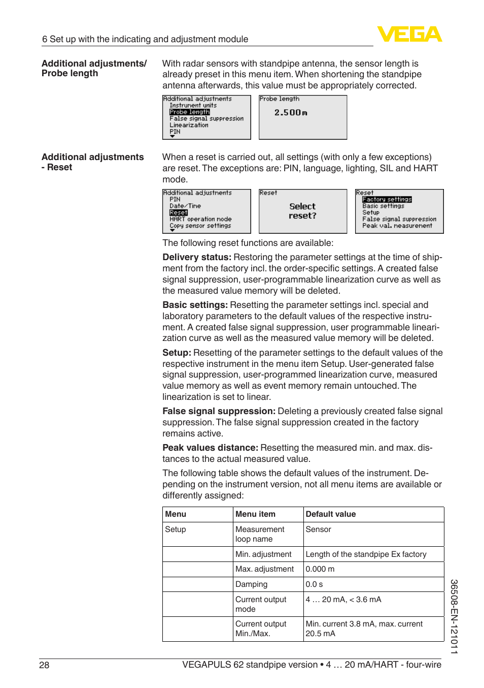 VEGA VEGAPULS 62 (≥ 2.0.0 - ≥ 4.0.0) standpipe ver. 4 … 20 mA_HART - four-wire User Manual | Page 28 / 56