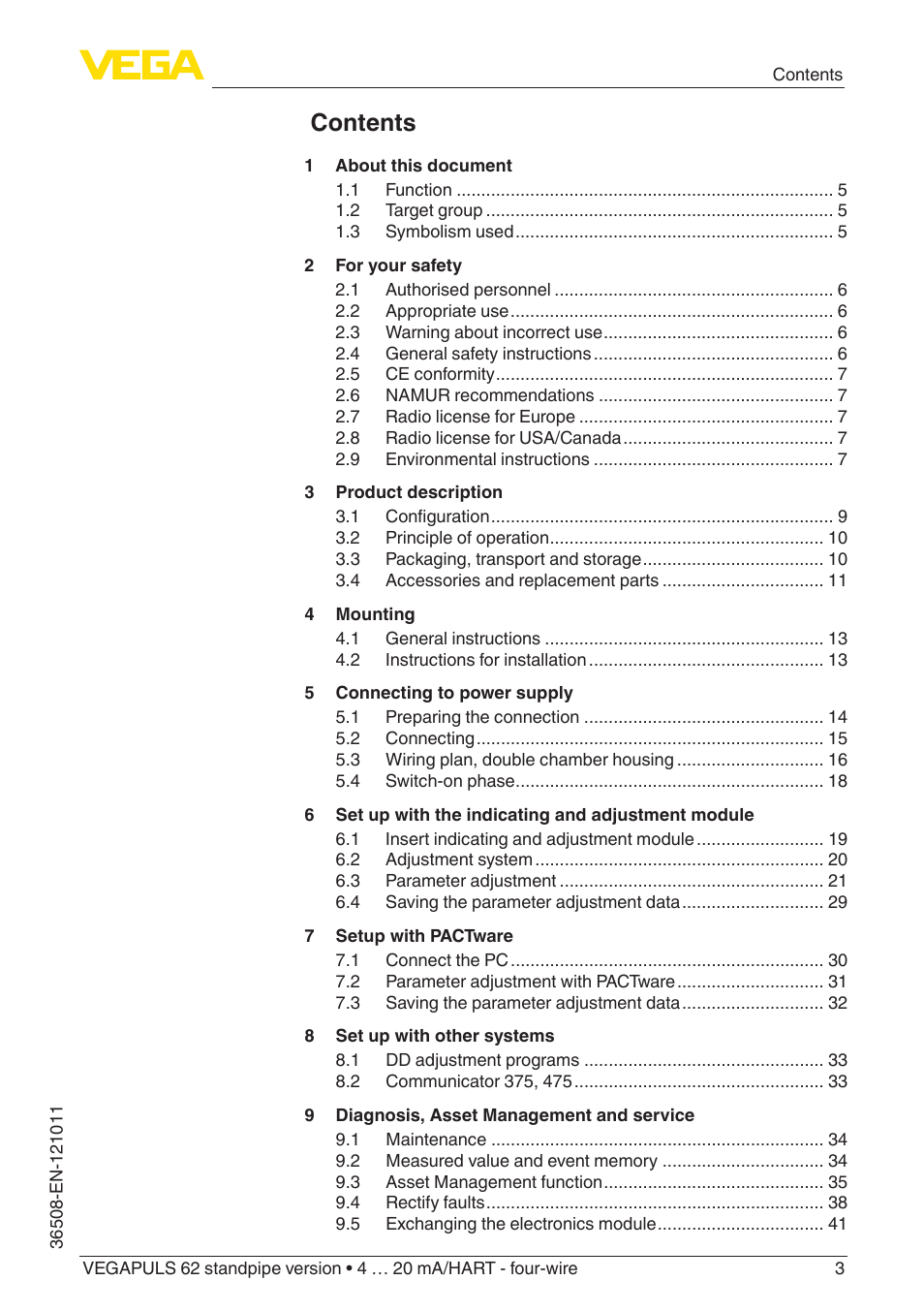 VEGA VEGAPULS 62 (≥ 2.0.0 - ≥ 4.0.0) standpipe ver. 4 … 20 mA_HART - four-wire User Manual | Page 3 / 56