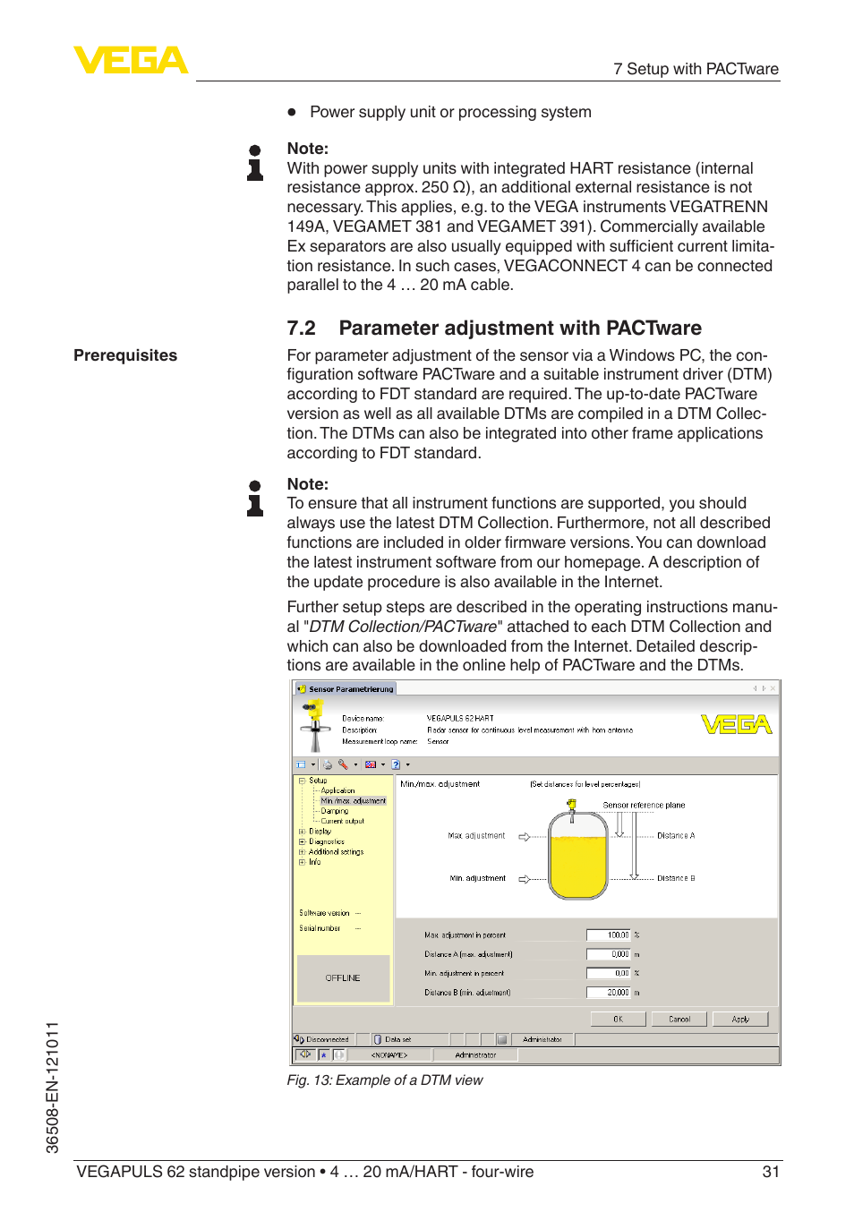 2 parameter adjustment with pactware | VEGA VEGAPULS 62 (≥ 2.0.0 - ≥ 4.0.0) standpipe ver. 4 … 20 mA_HART - four-wire User Manual | Page 31 / 56