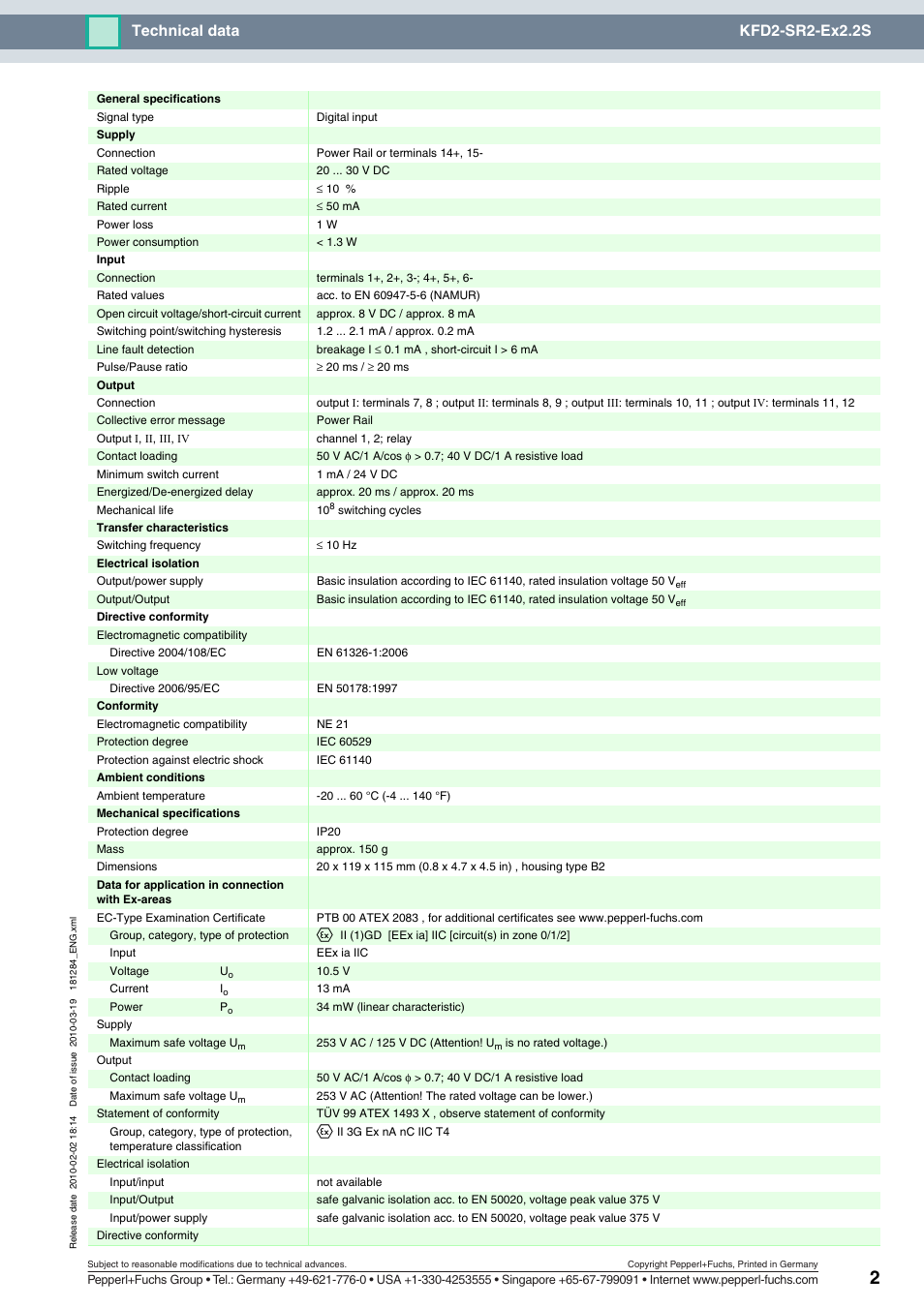 Technical data kfd2-sr2-ex2.2s | VEGA KFD2-SR2-Ex2.2S User Manual | Page 2 / 4