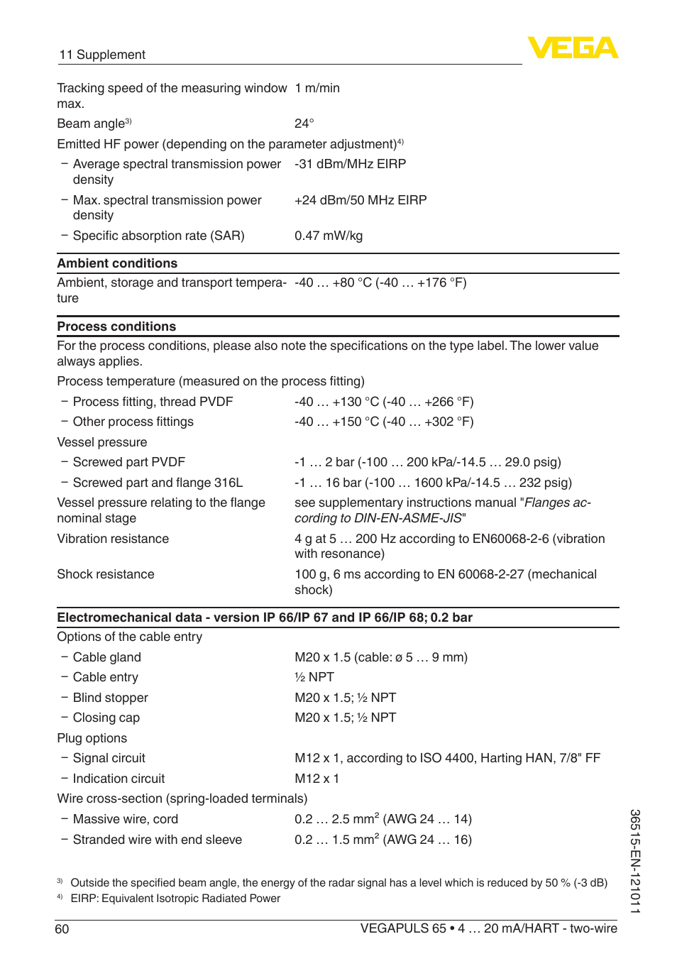 VEGA VEGAPULS 65 (≥ 2.0.0 - ≥ 4.0.0) 4 … 20 mA_HART - two-wire User Manual | Page 60 / 72