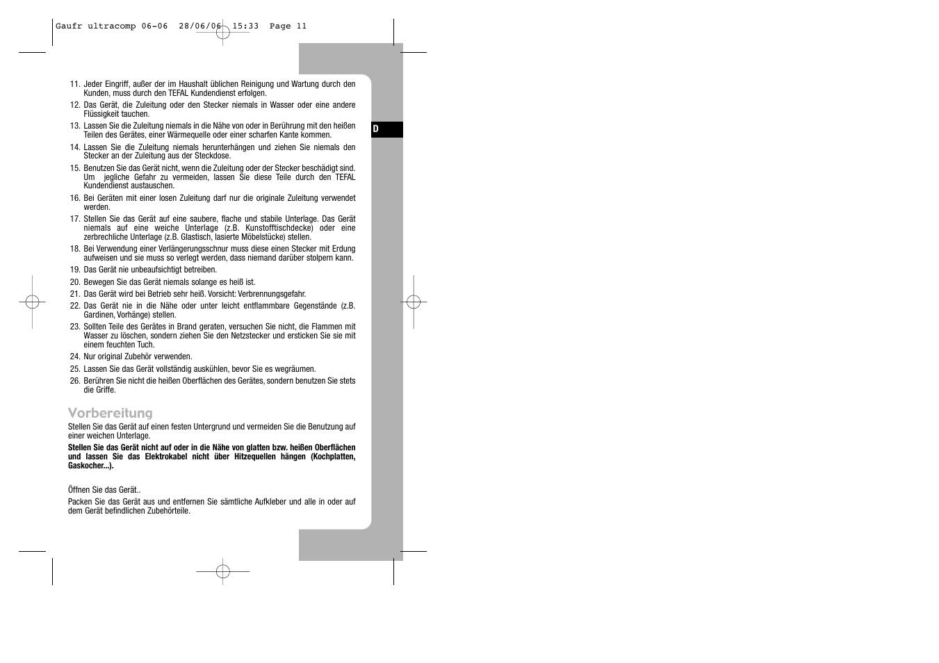 Vorbereitung | Tefal WD 300034 ULTRACOMPACT User Manual | Page 11 / 71