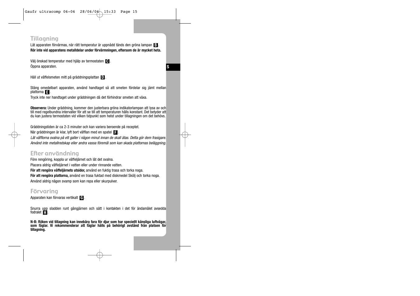 Tillagning, Efter användning, Förvaring | Tefal WD 300034 ULTRACOMPACT User Manual | Page 15 / 71