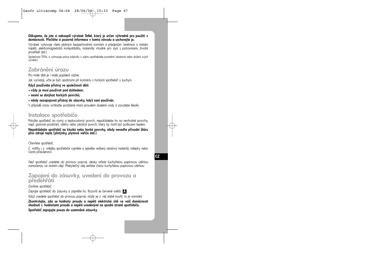 Czech | Tefal WD 300034 ULTRACOMPACT User Manual | Page 47 / 71