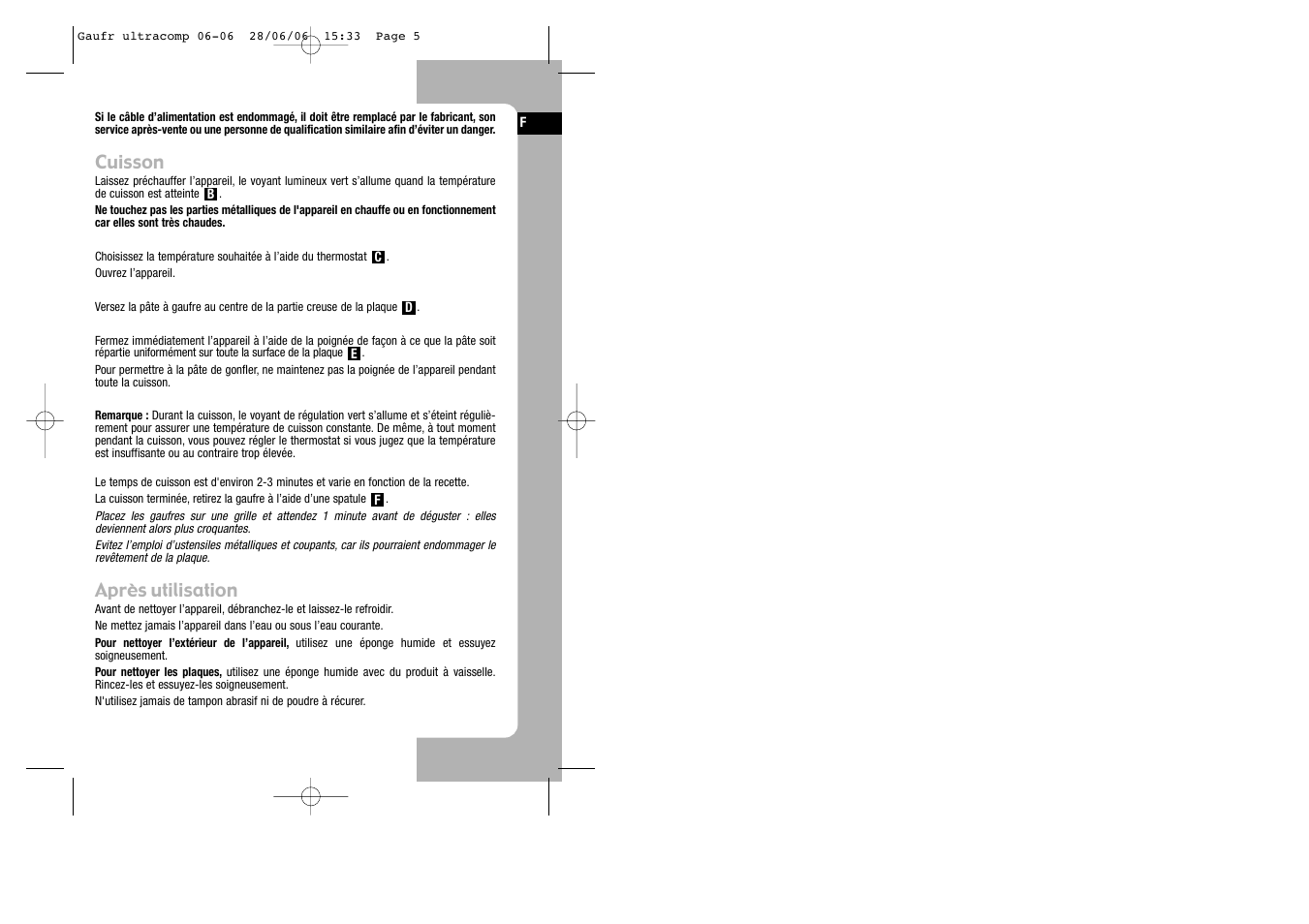 Cuisson, Après utilisation | Tefal WD 300034 ULTRACOMPACT User Manual | Page 5 / 71