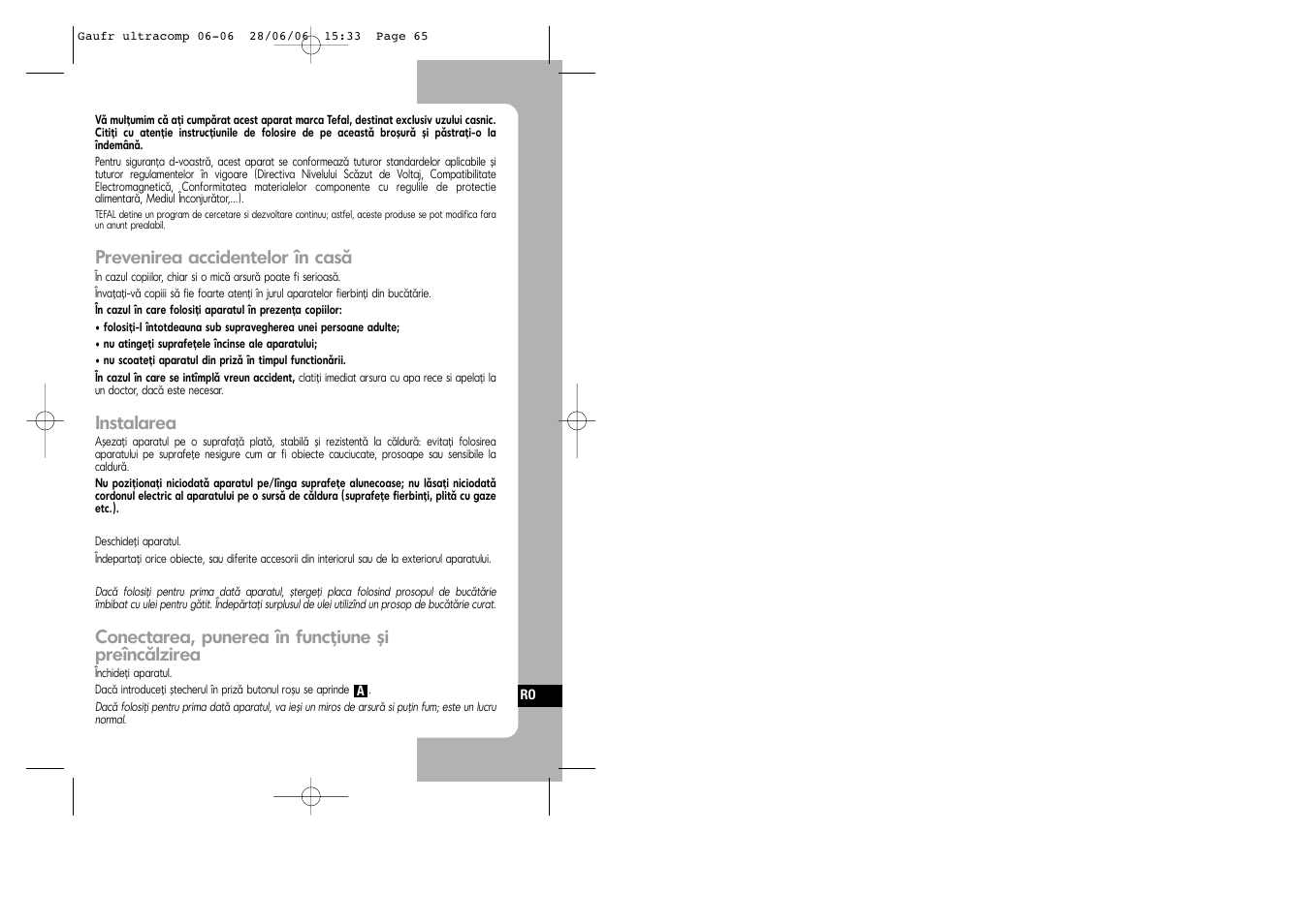 Romanian | Tefal WD 300034 ULTRACOMPACT User Manual | Page 65 / 71