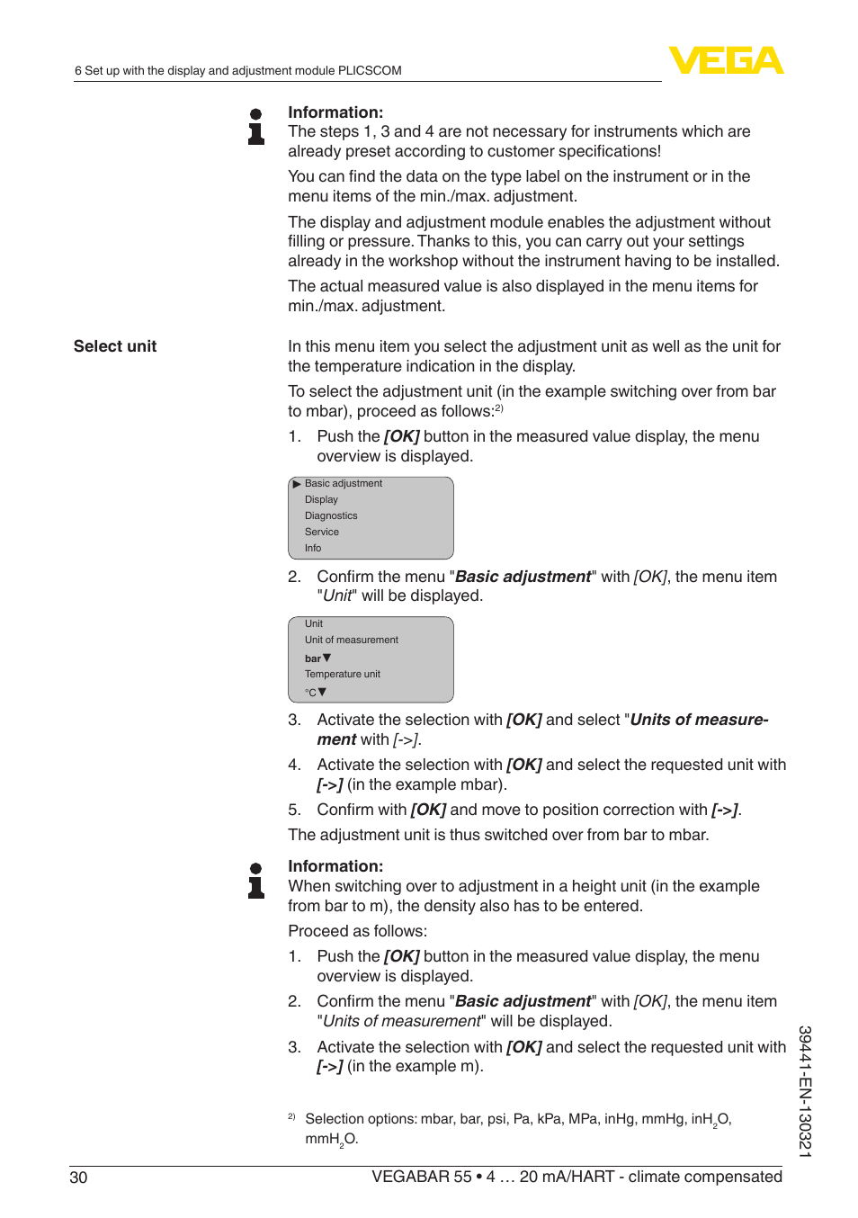 VEGA VEGABAR 55 4 … 20 mA_HART - climate compensated User Manual | Page 30 / 72