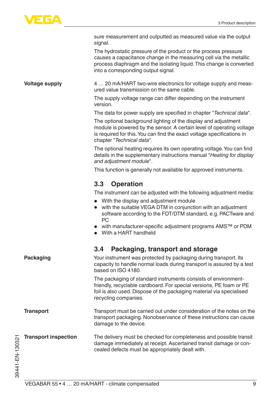VEGA VEGABAR 55 4 … 20 mA_HART - climate compensated User Manual | Page 9 / 72
