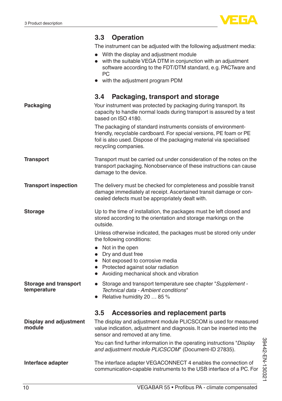 VEGA VEGABAR 55 Profibus PA - climate compensated User Manual | Page 10 / 68