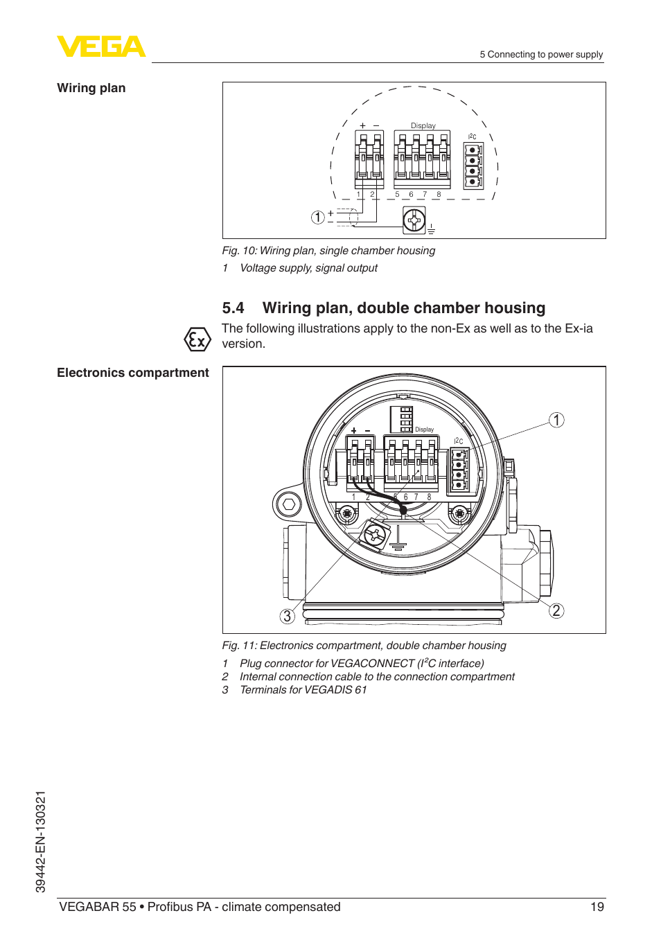 4 wiring plan, double chamber housing | VEGA VEGABAR 55 Profibus PA - climate compensated User Manual | Page 19 / 68