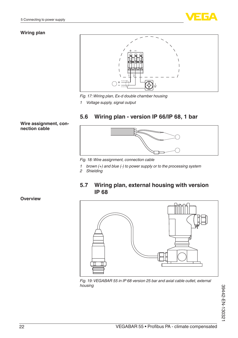 7 wiring plan, external housing with version ip 68 | VEGA VEGABAR 55 Profibus PA - climate compensated User Manual | Page 22 / 68