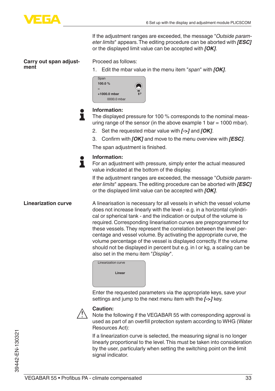 VEGA VEGABAR 55 Profibus PA - climate compensated User Manual | Page 33 / 68