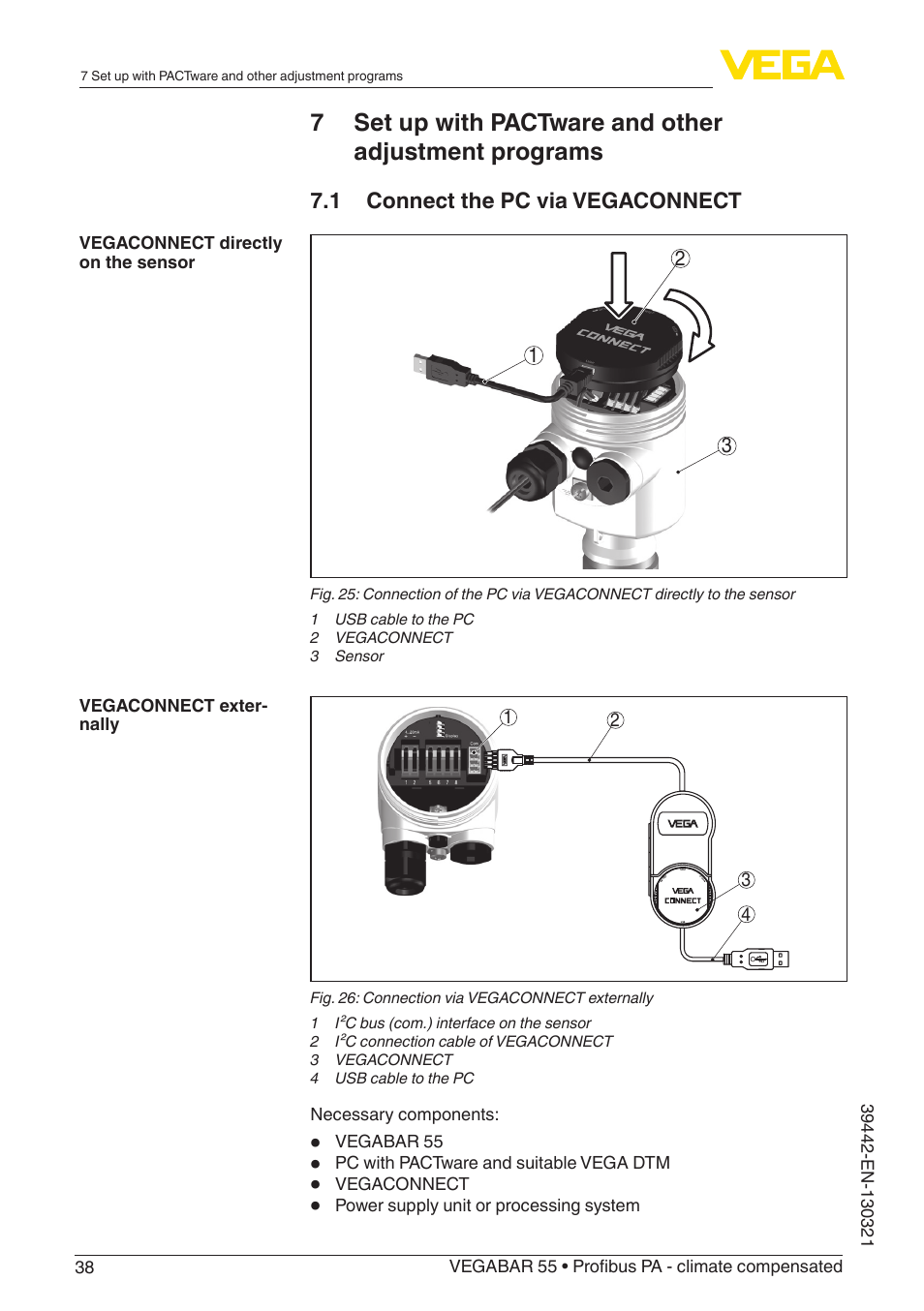 1 connect the pc via vegaconnect | VEGA VEGABAR 55 Profibus PA - climate compensated User Manual | Page 38 / 68