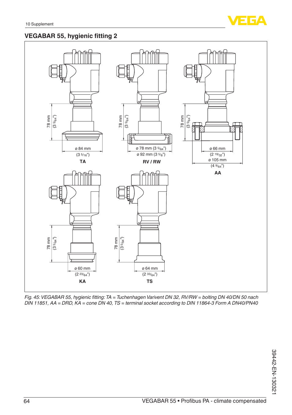 Vegabar 55, hygienic fitting 2 | VEGA VEGABAR 55 Profibus PA - climate compensated User Manual | Page 64 / 68