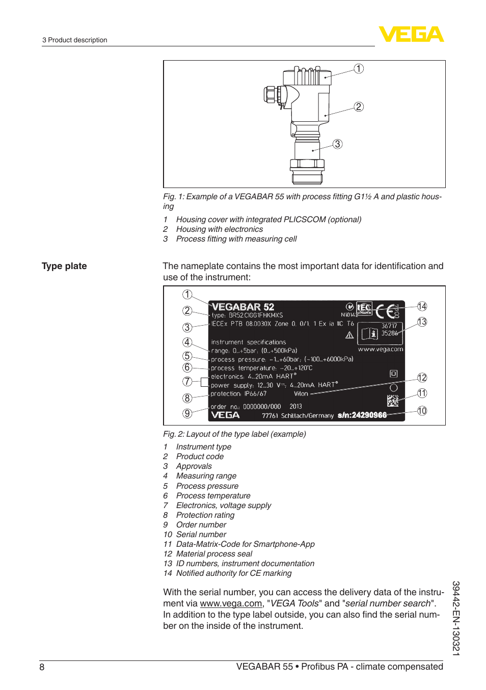 VEGA VEGABAR 55 Profibus PA - climate compensated User Manual | Page 8 / 68