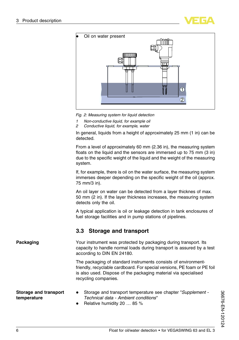 3 storage and transport | VEGA Float for oil_water detection for VEGASWING 63 and EL 3 User Manual | Page 6 / 20