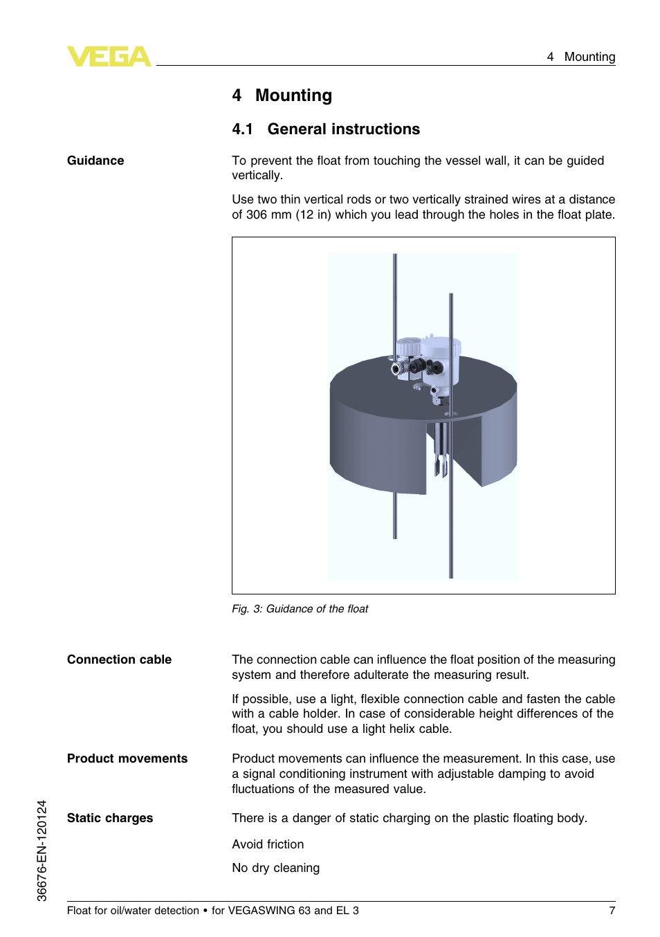 4 mounting, 1 general instructions, 4mounting | VEGA Float for oil_water detection for VEGASWING 63 and EL 3 User Manual | Page 7 / 20