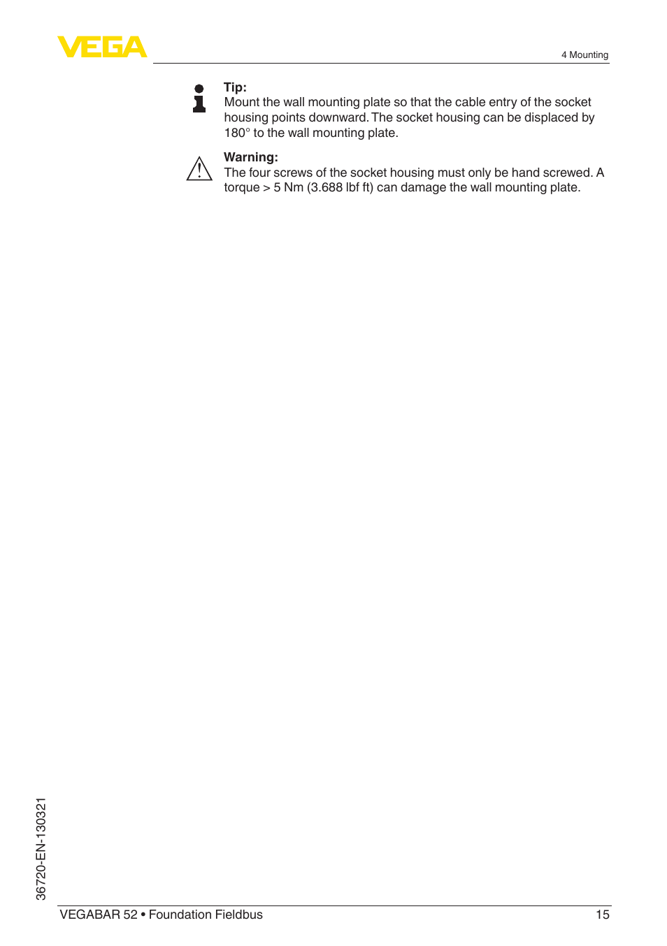 VEGA VEGABAR 52 Foundation Fieldbus User Manual | Page 15 / 72